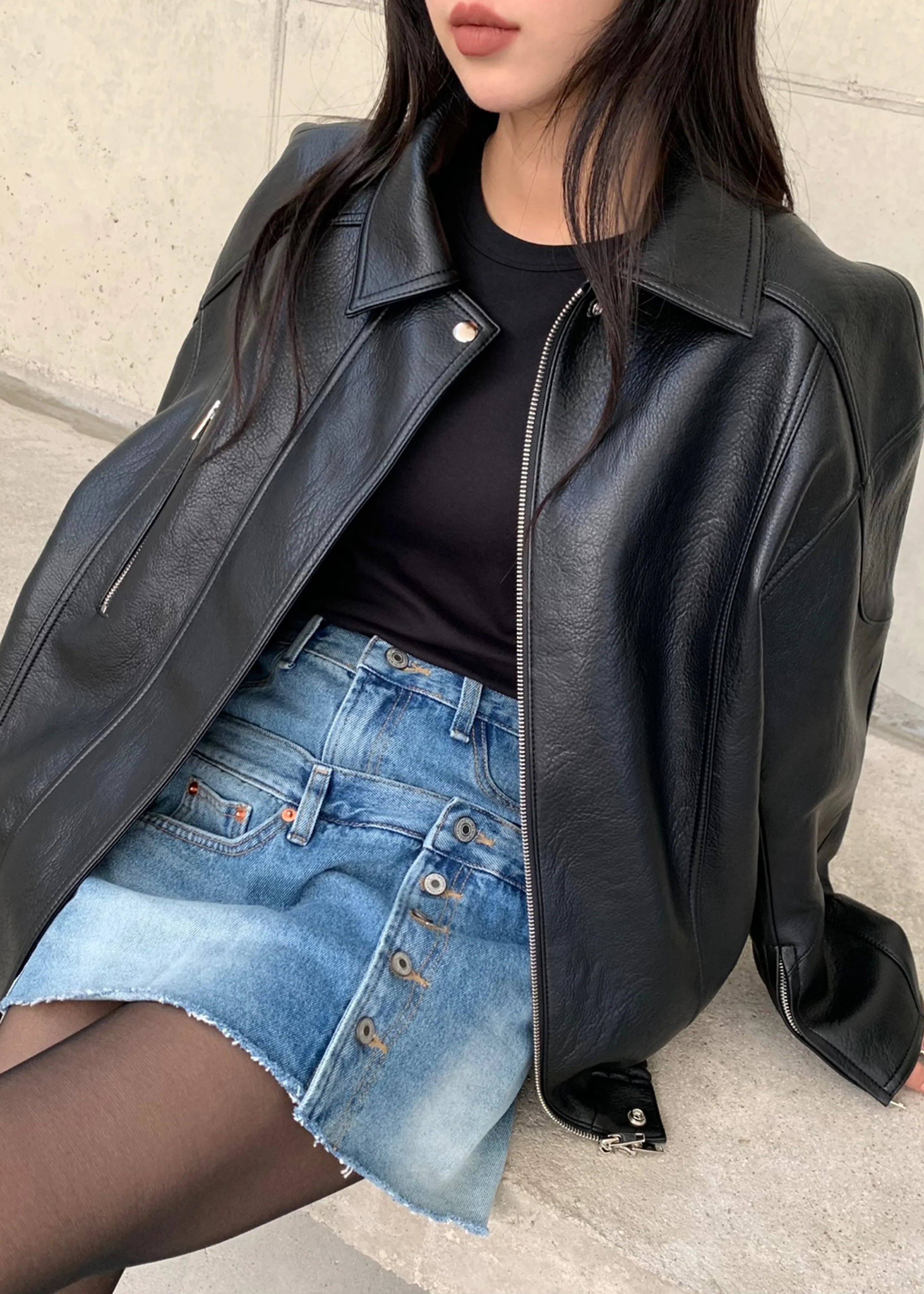 Enora Faux Leather Jacket - Black - Image 5