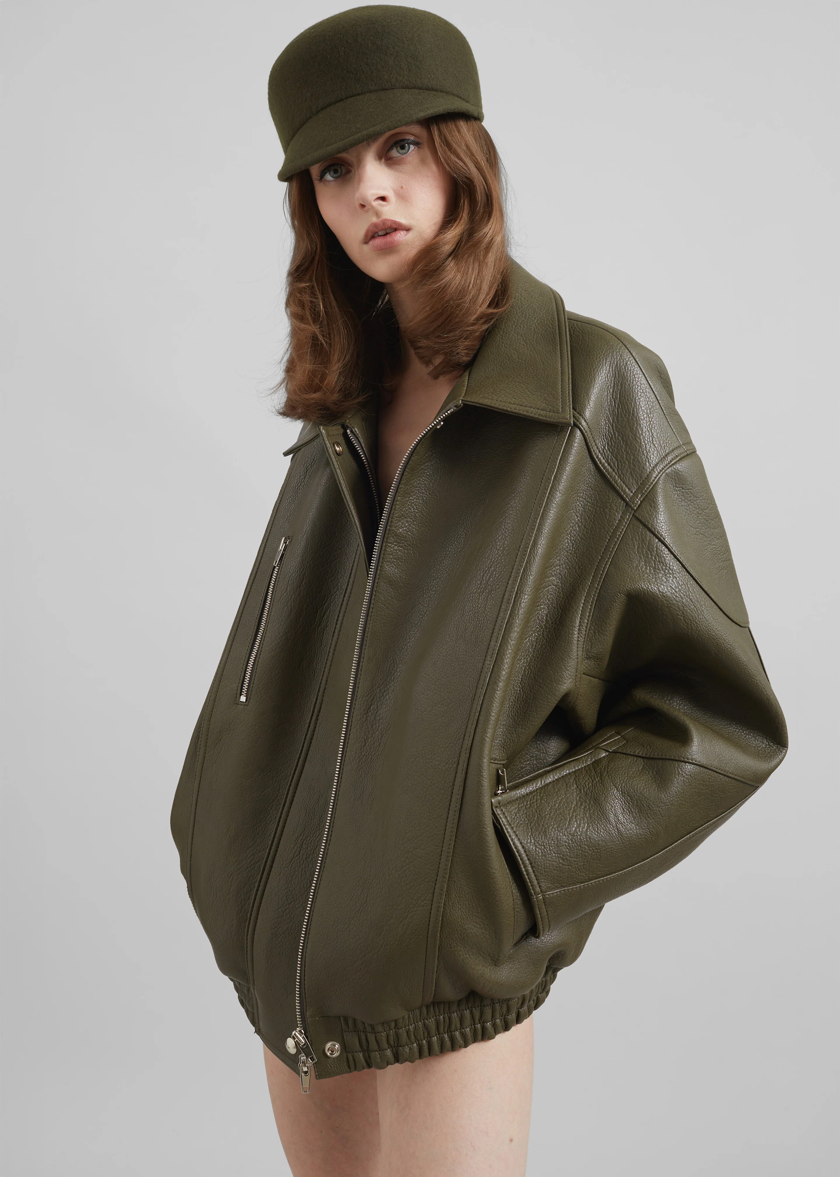 Enora Faux Leather Jacket - Olive - Image 2