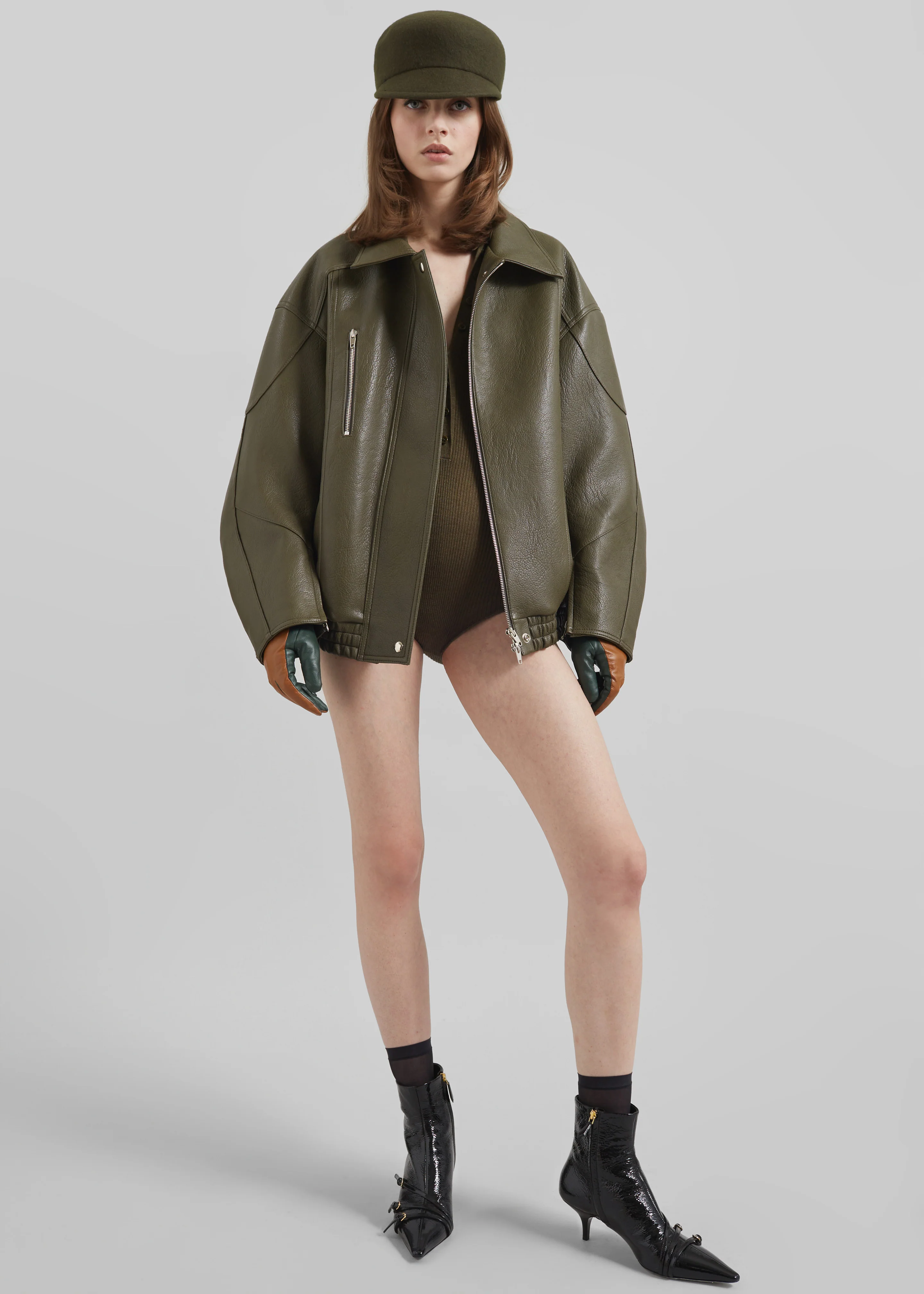 Enora Faux Leather Jacket - Olive - Image 8