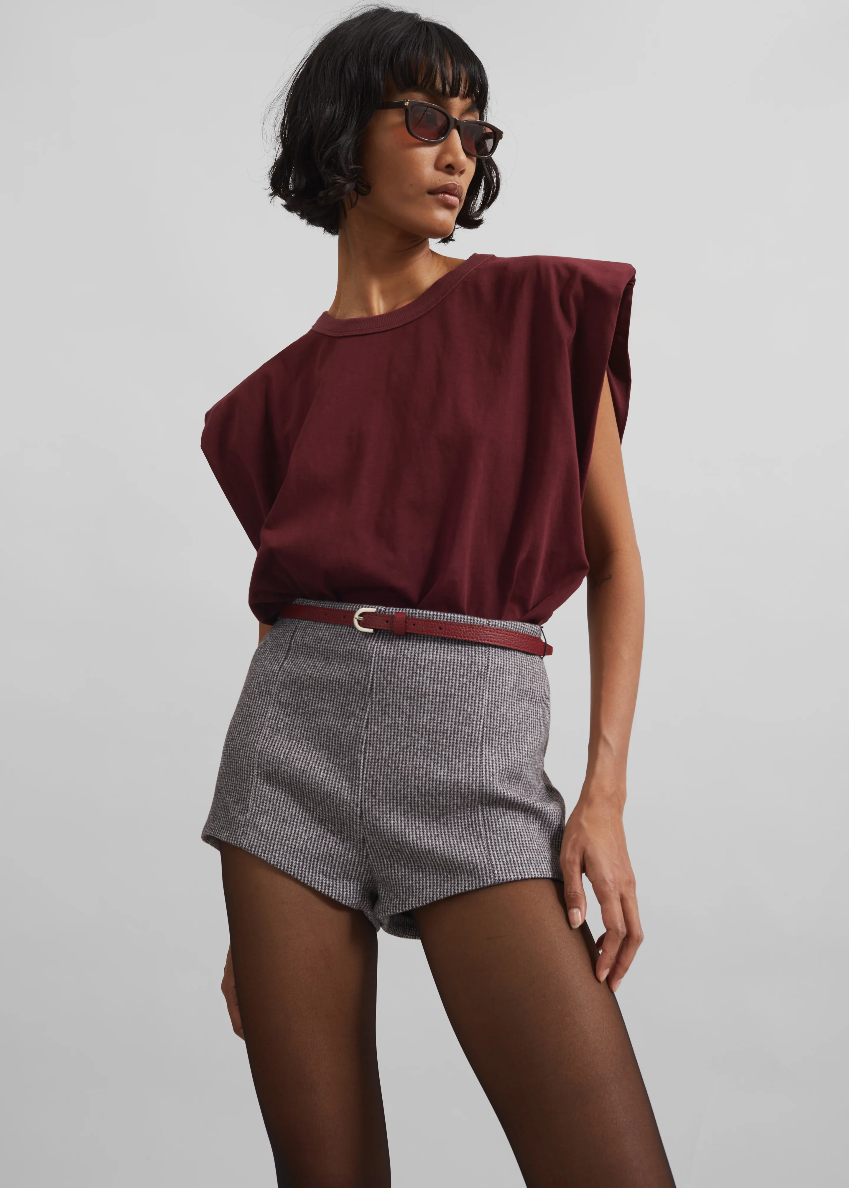 Eva Padded Shoulder Muscle T-Shirt - Burgundy - Image 3