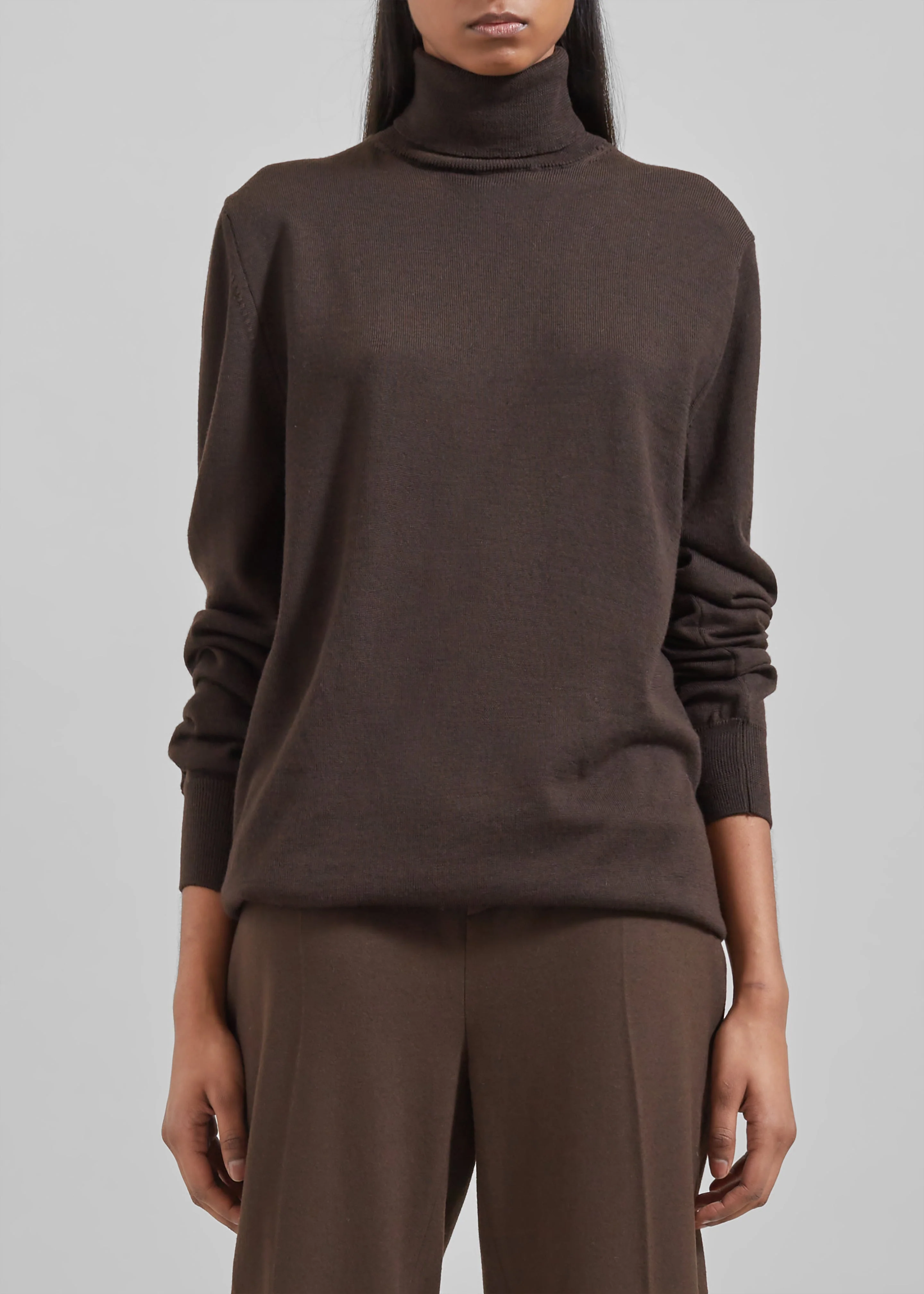 Eve Thin Turtleneck Sweater - Dark Brown - Image 2