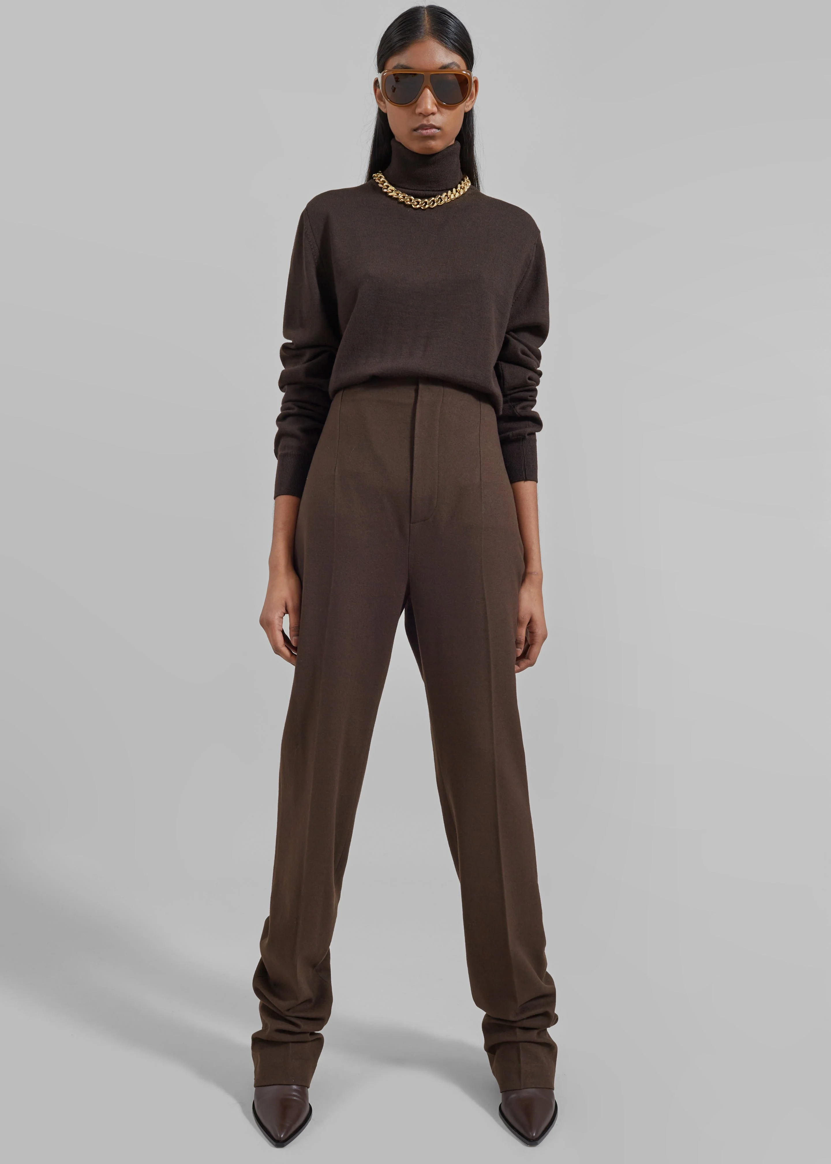 Eve Thin Turtleneck Sweater - Dark Brown - Image 3