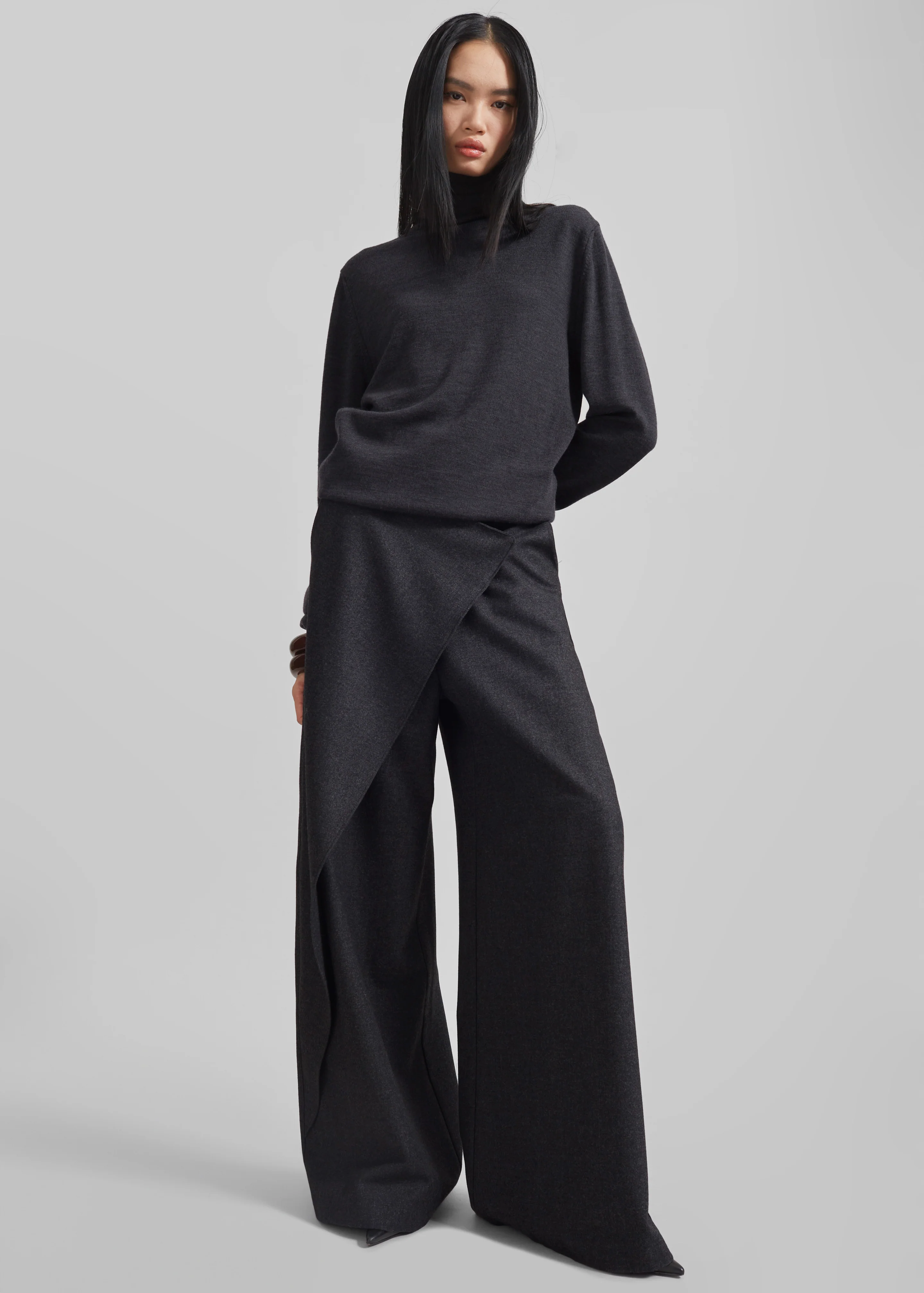 Eve Thin Turtleneck Sweater - Dark Grey Melange - Image 7