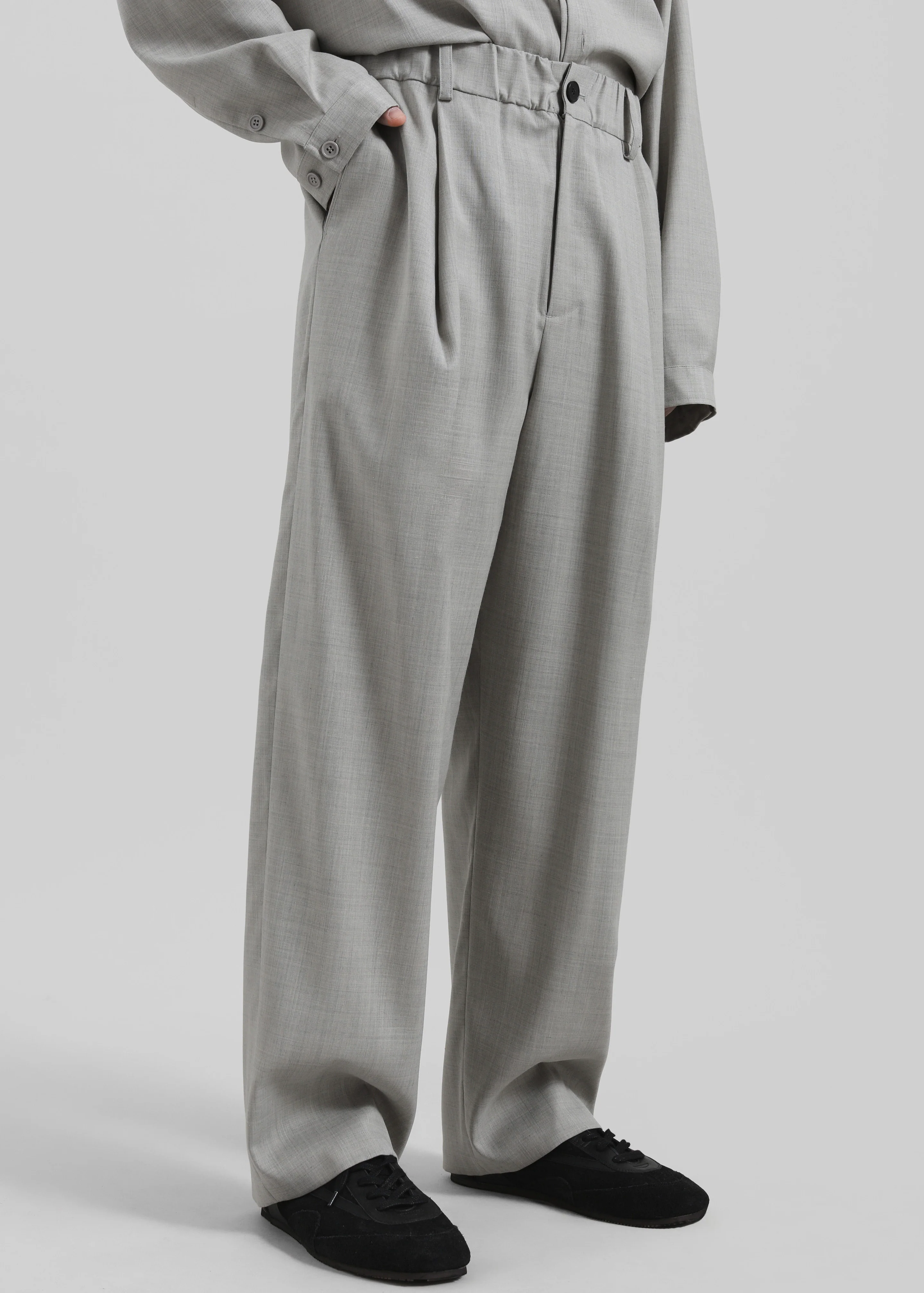 Felix Textured Trousers - Greige Melange - Image 4