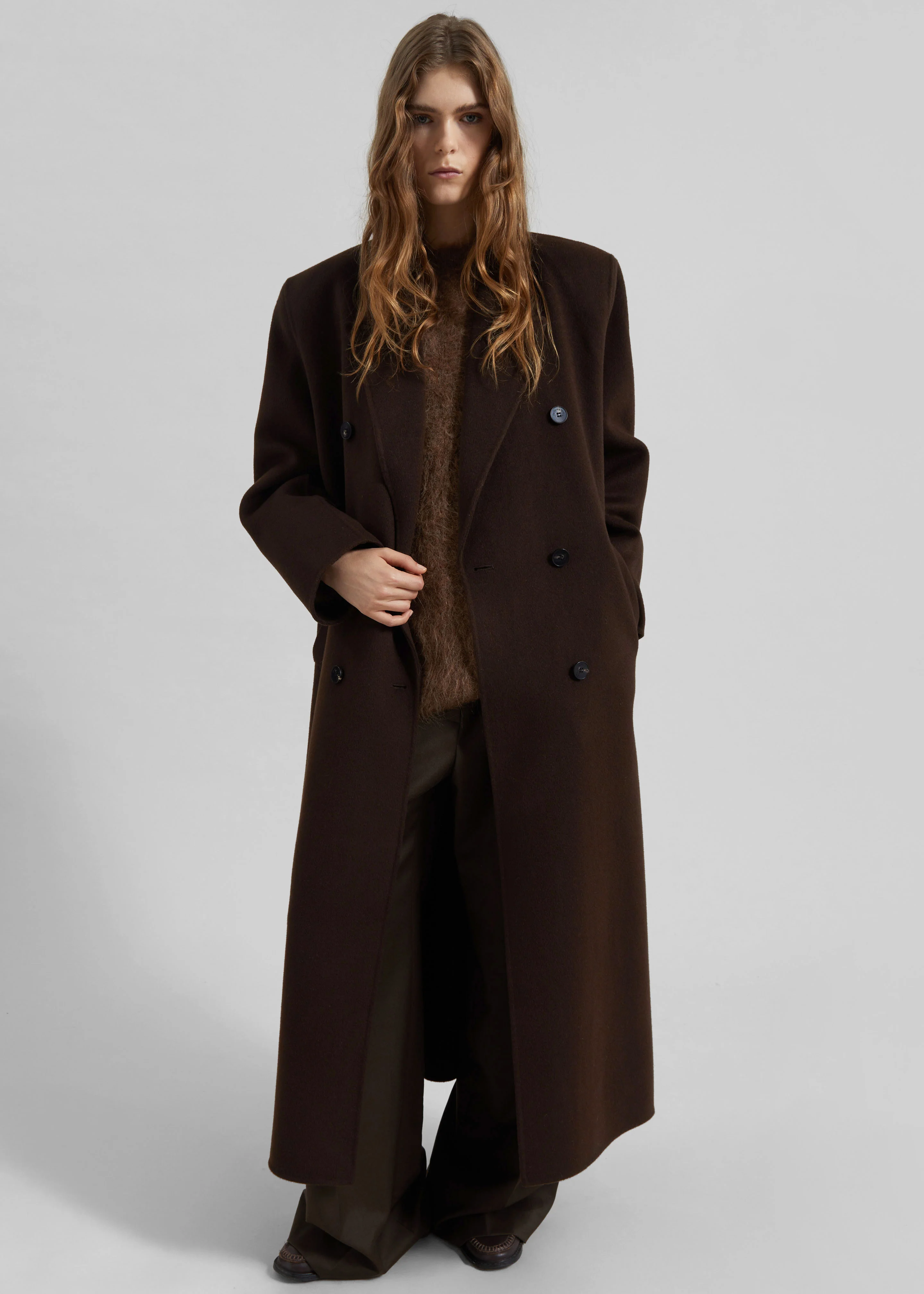 Gaia Double Breasted Coat - Dark Brown - Image 10
