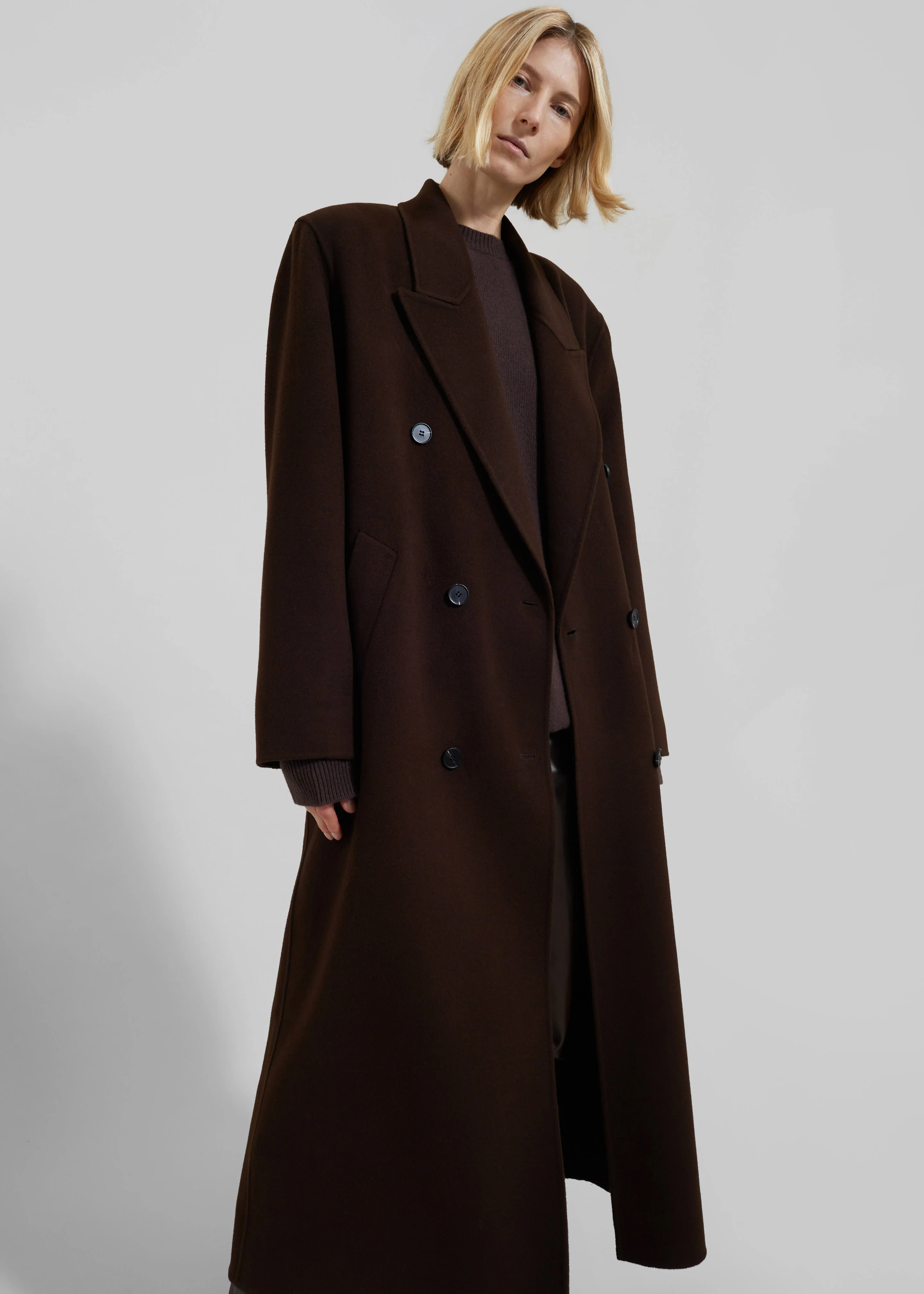 Gaia Double Breasted Coat - Dark Brown - Image 5