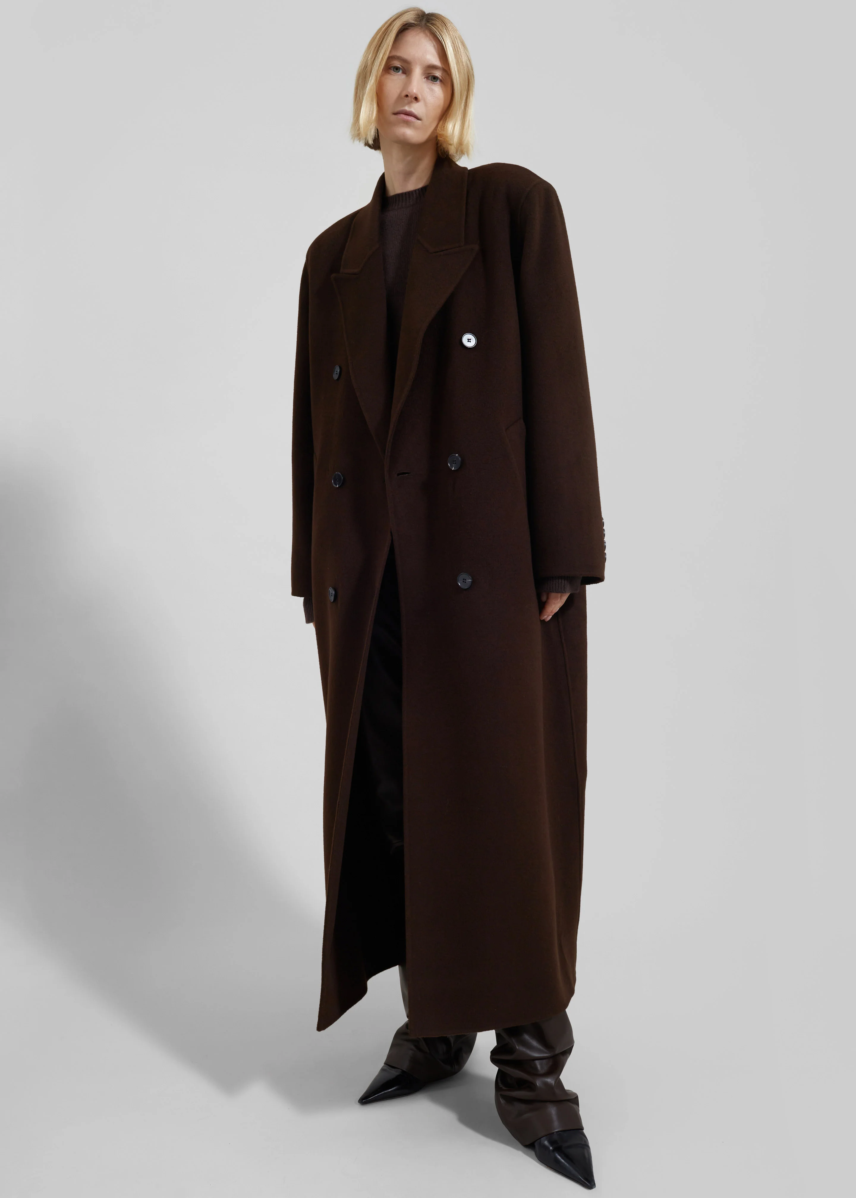 Gaia Double Breasted Coat - Dark Brown - Image 8