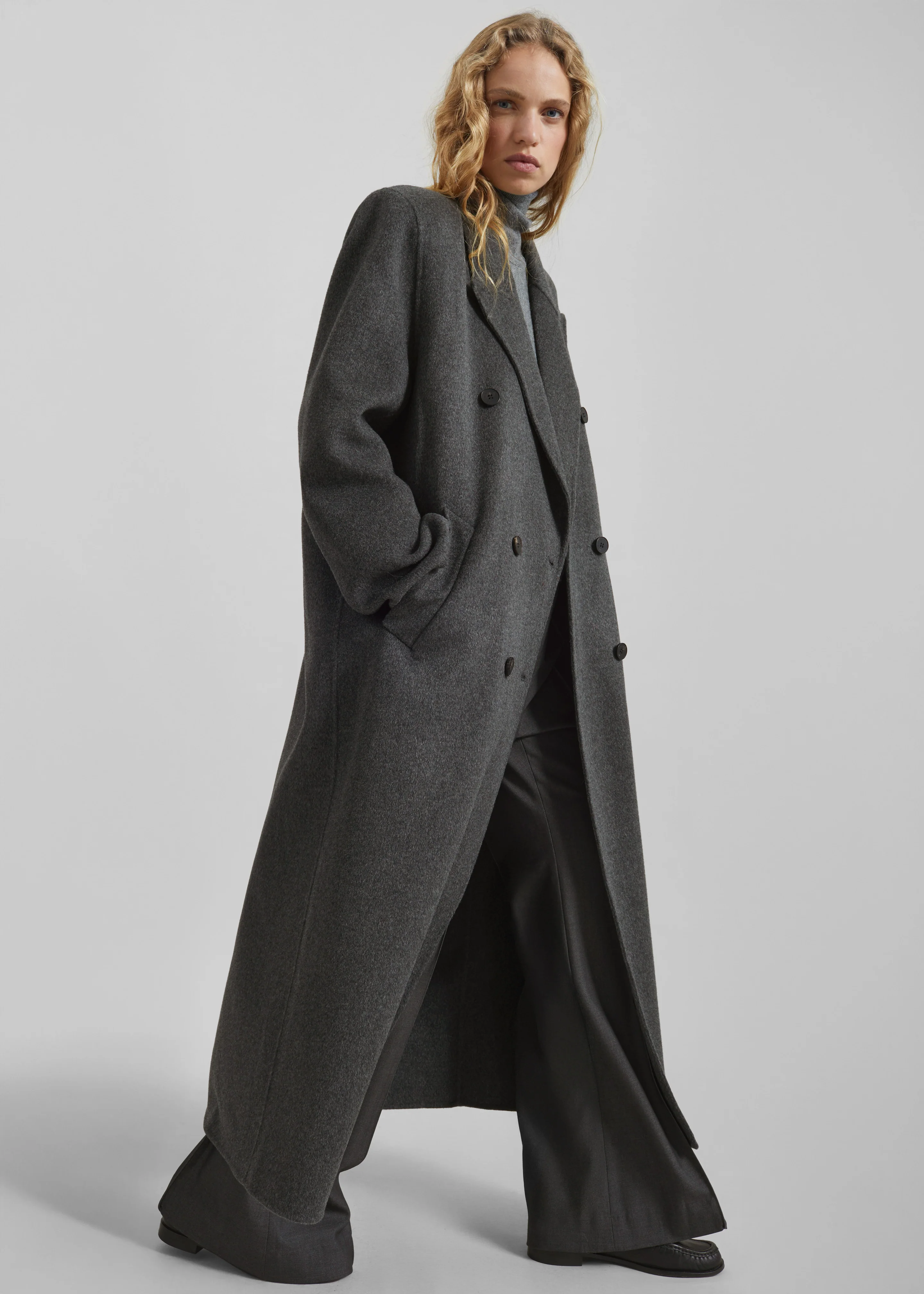 Gaia Double Breasted Coat - Dark Grey Melange - Image 2