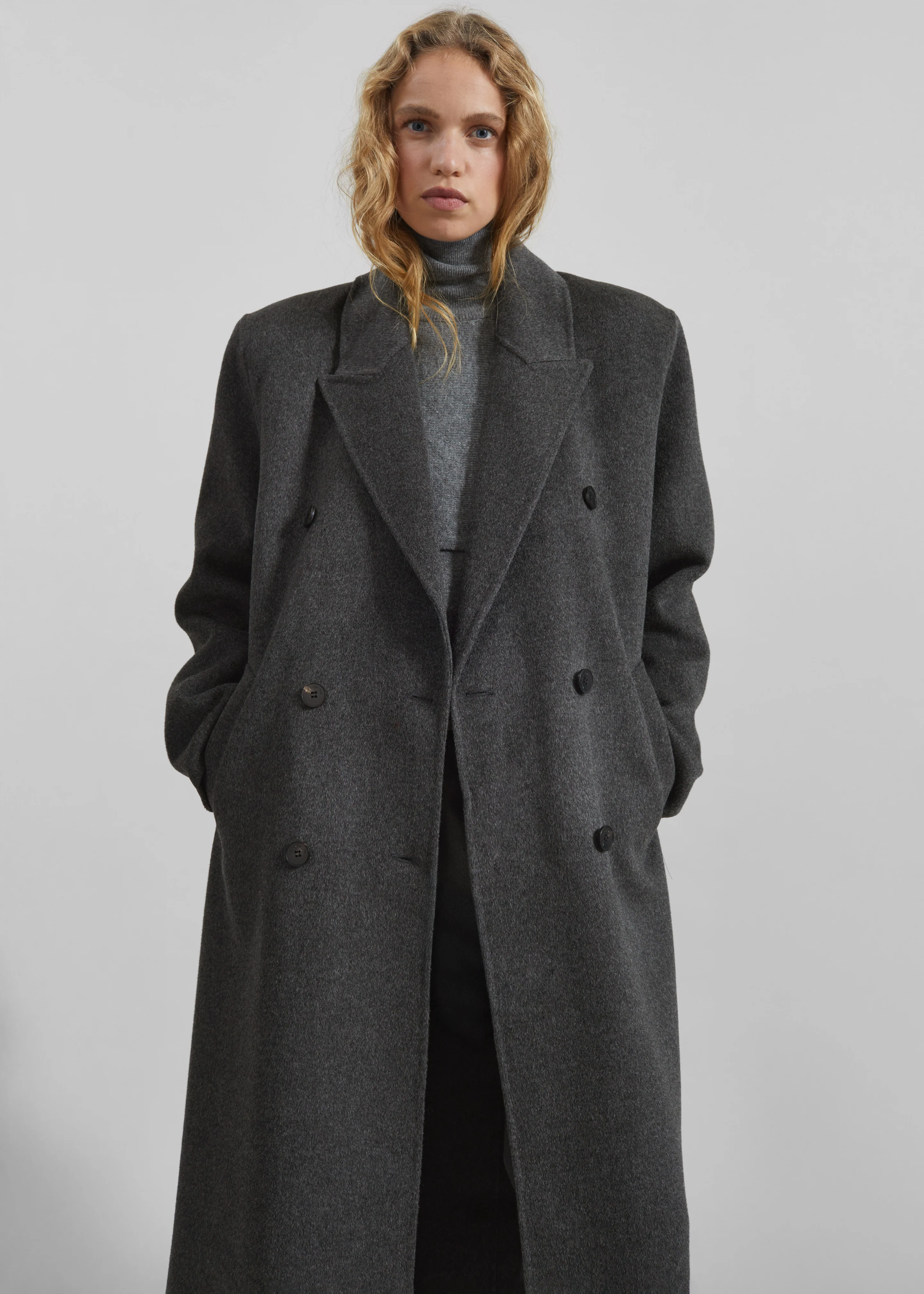 Gaia Double Breasted Coat - Dark Grey Melange - Image 3
