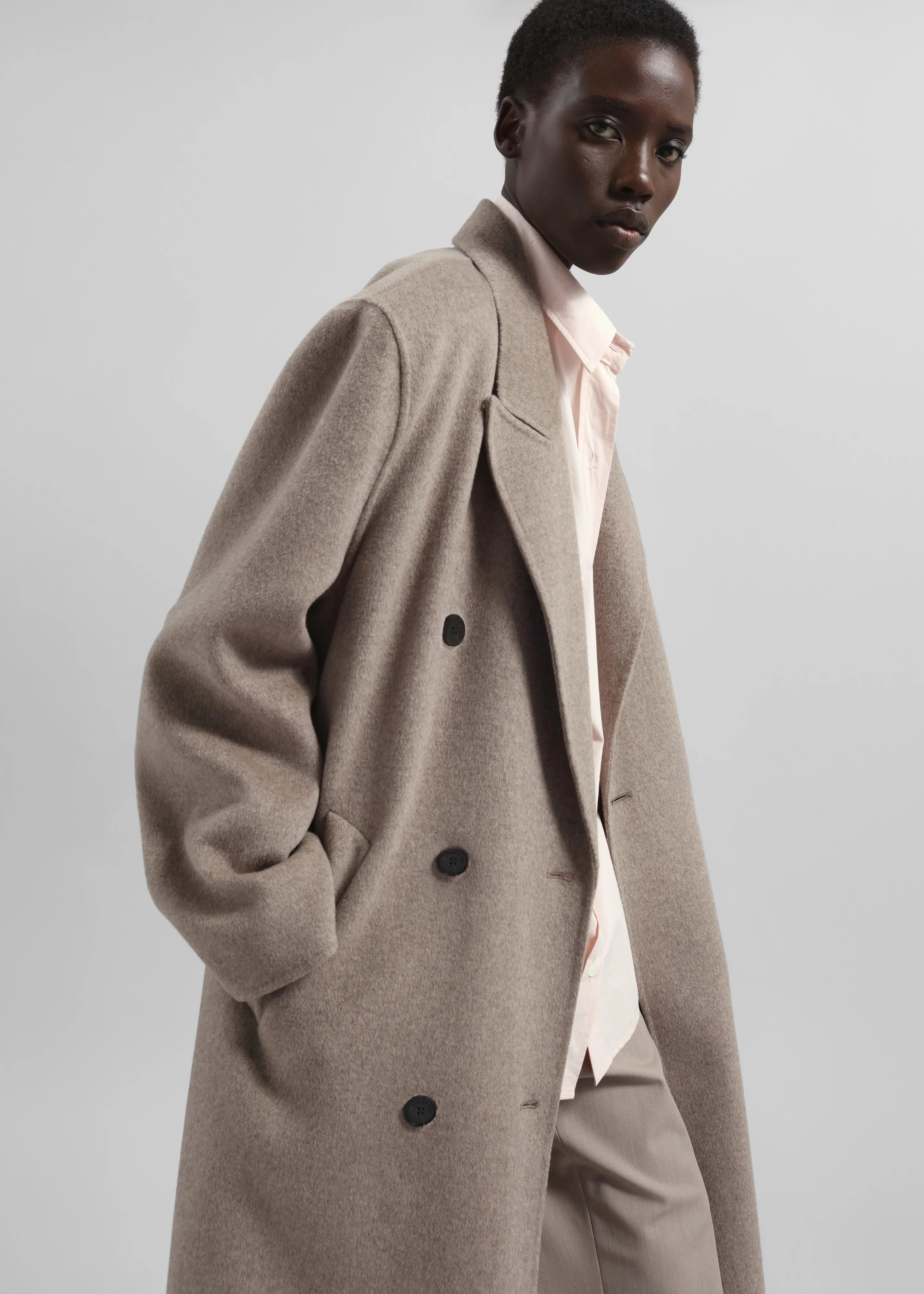 Gaia Double Breasted Coat - Taupe Melange - Image 2