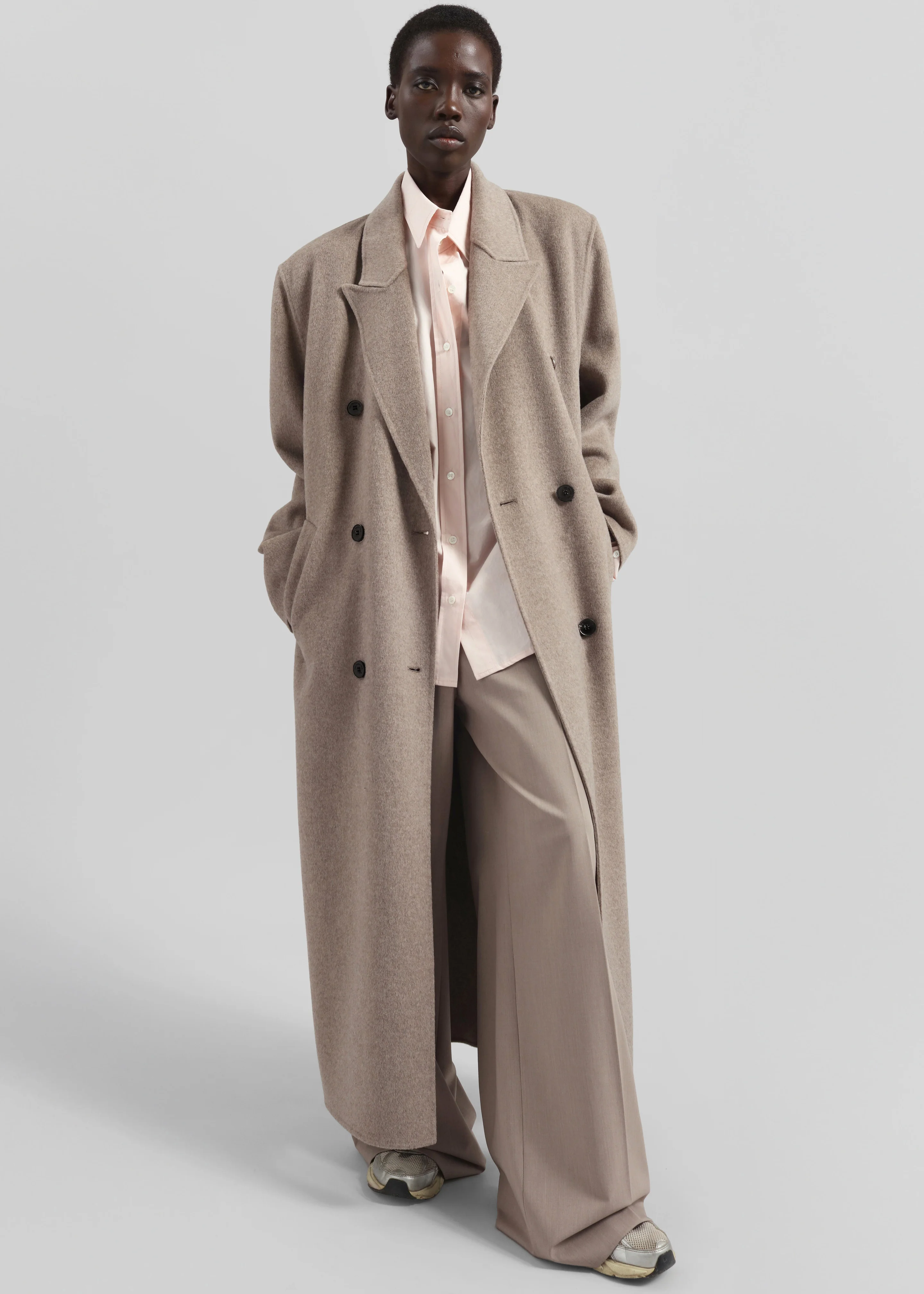 Gaia Double Breasted Coat - Taupe Melange - Image 3