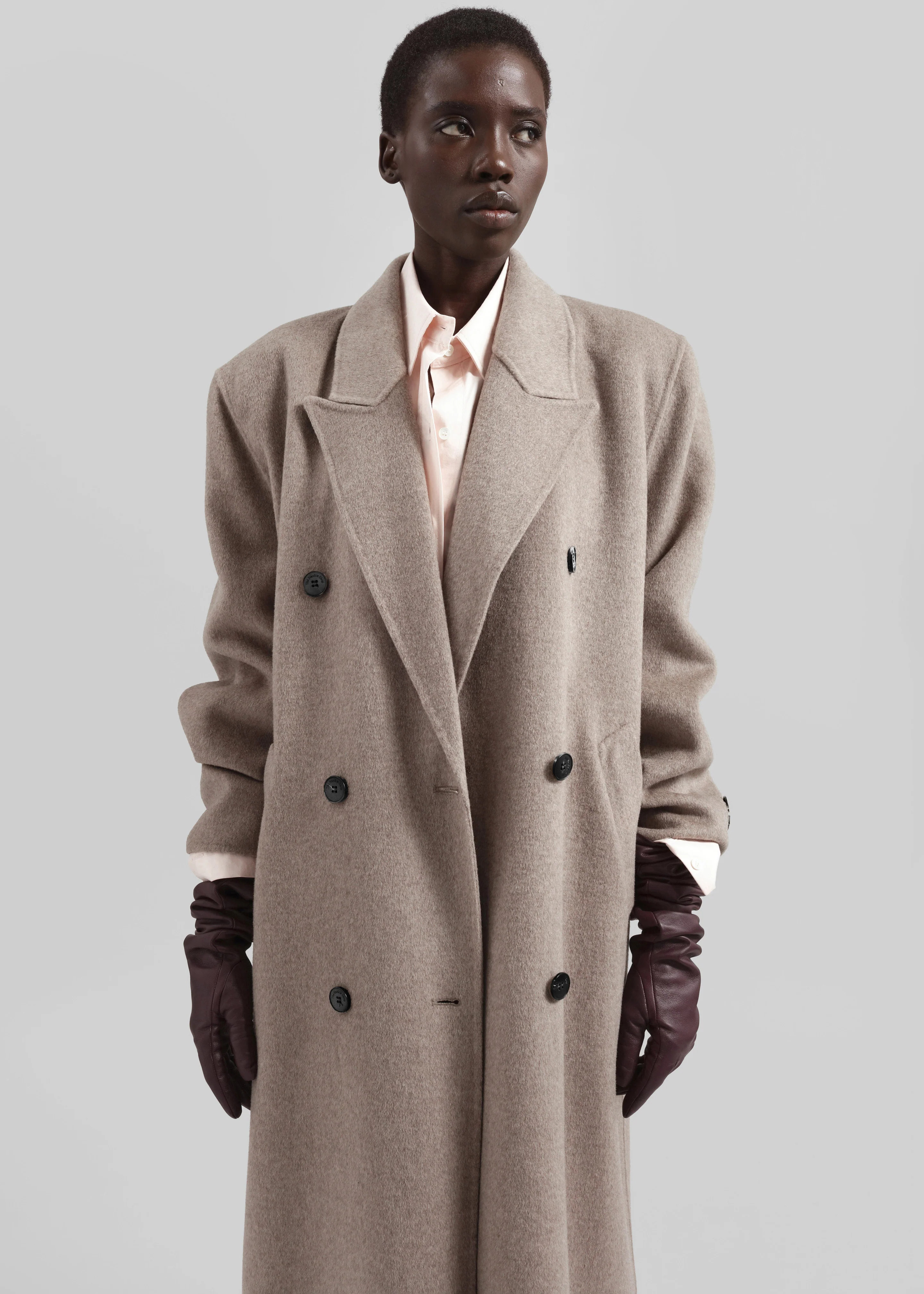 Gaia Double Breasted Coat - Taupe Melange - Image 4