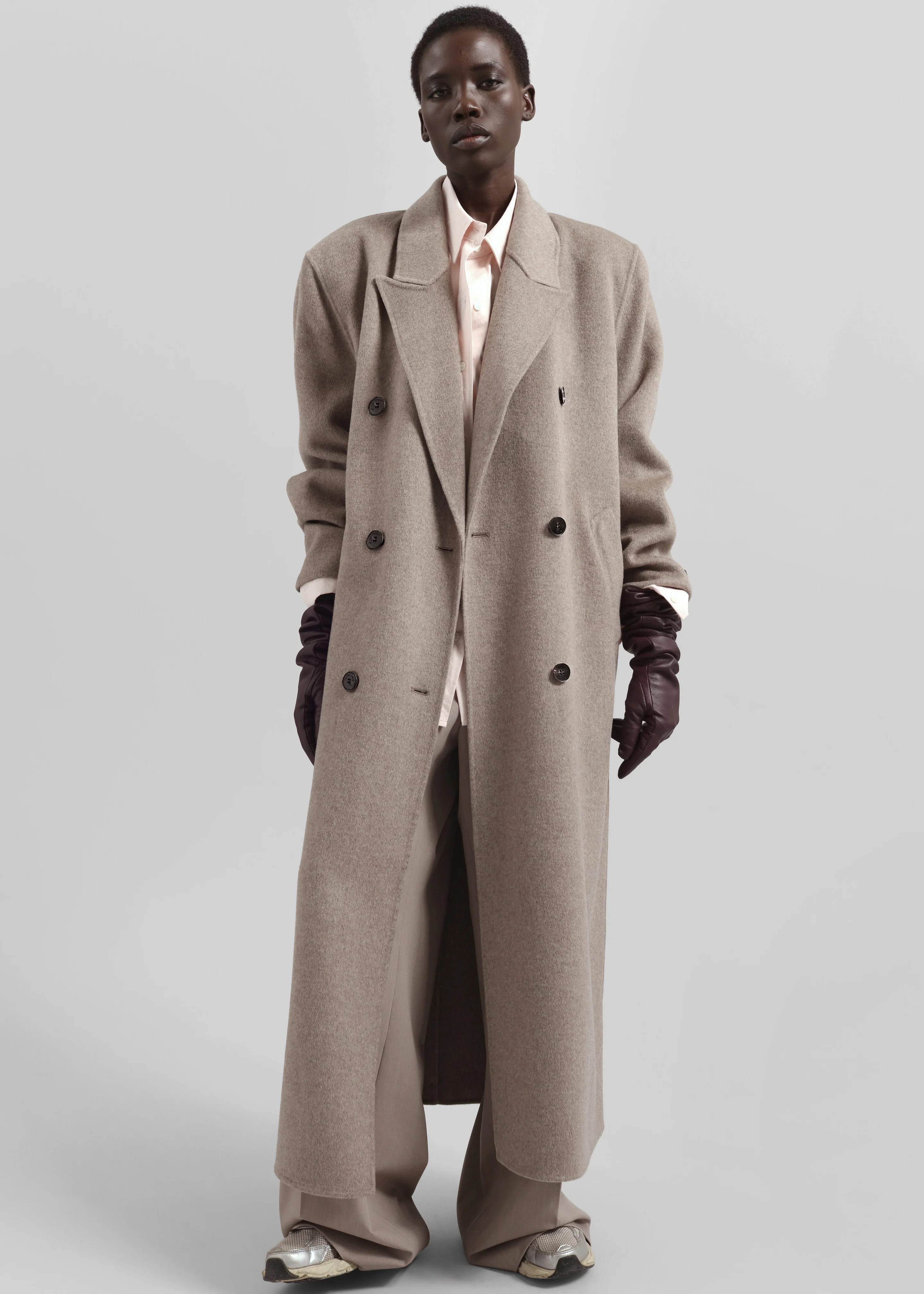 Gaia Double Breasted Coat - Taupe Melange - Image 5