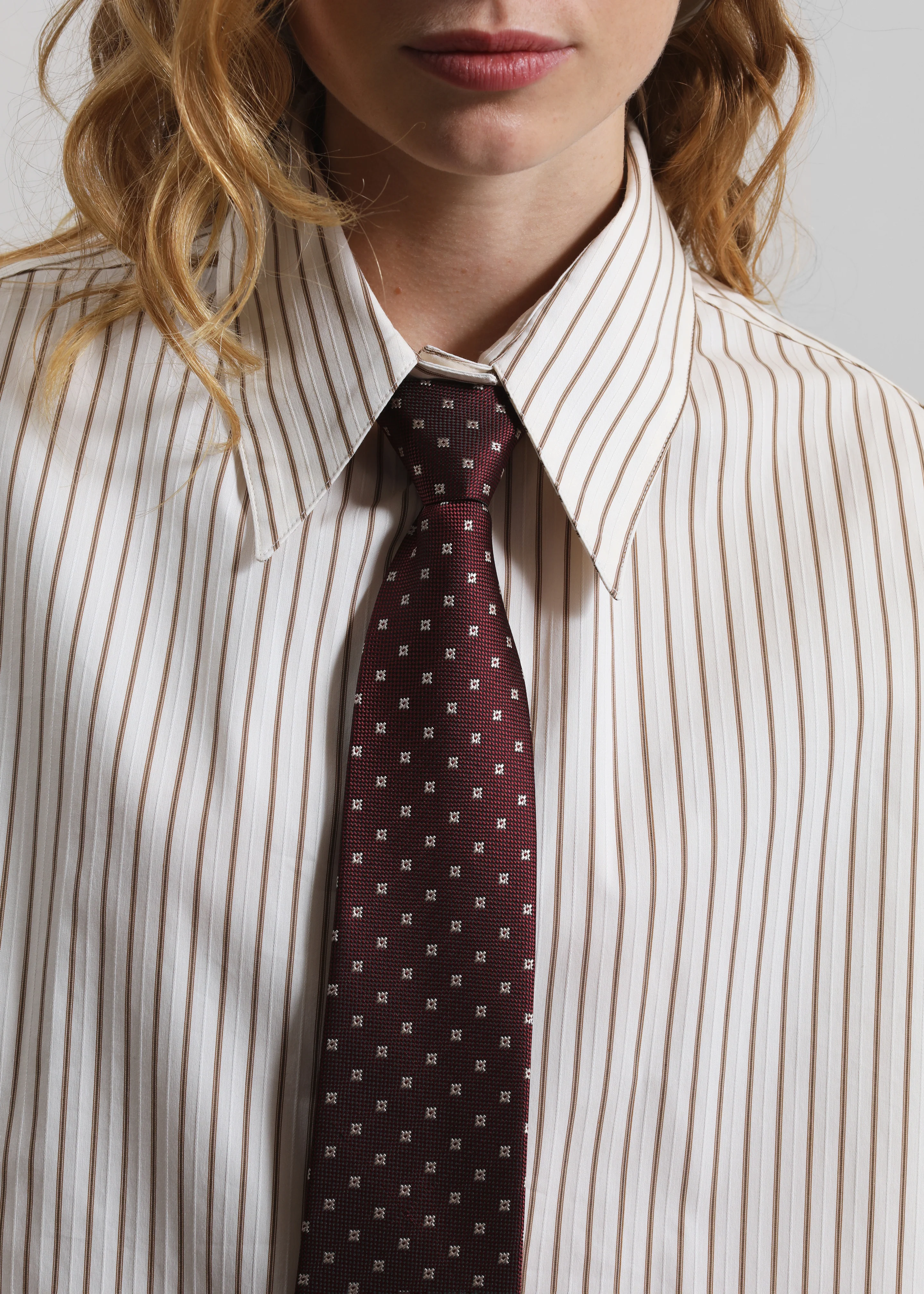 Gainsford Neck Tie Shirt - Beige/Brown Stripe - Image 2