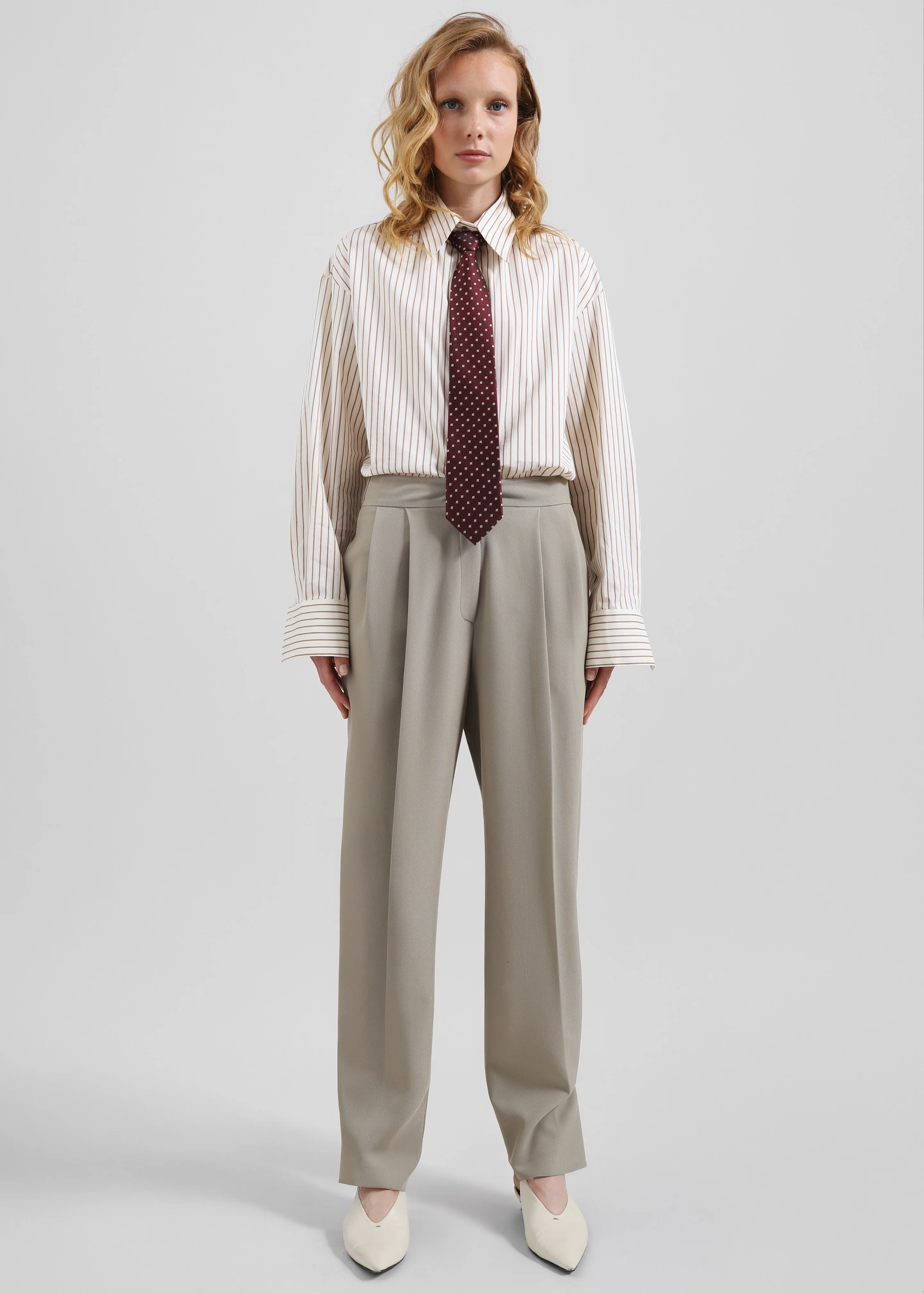 Gainsford Neck Tie Shirt - Beige/Brown Stripe - Image 5