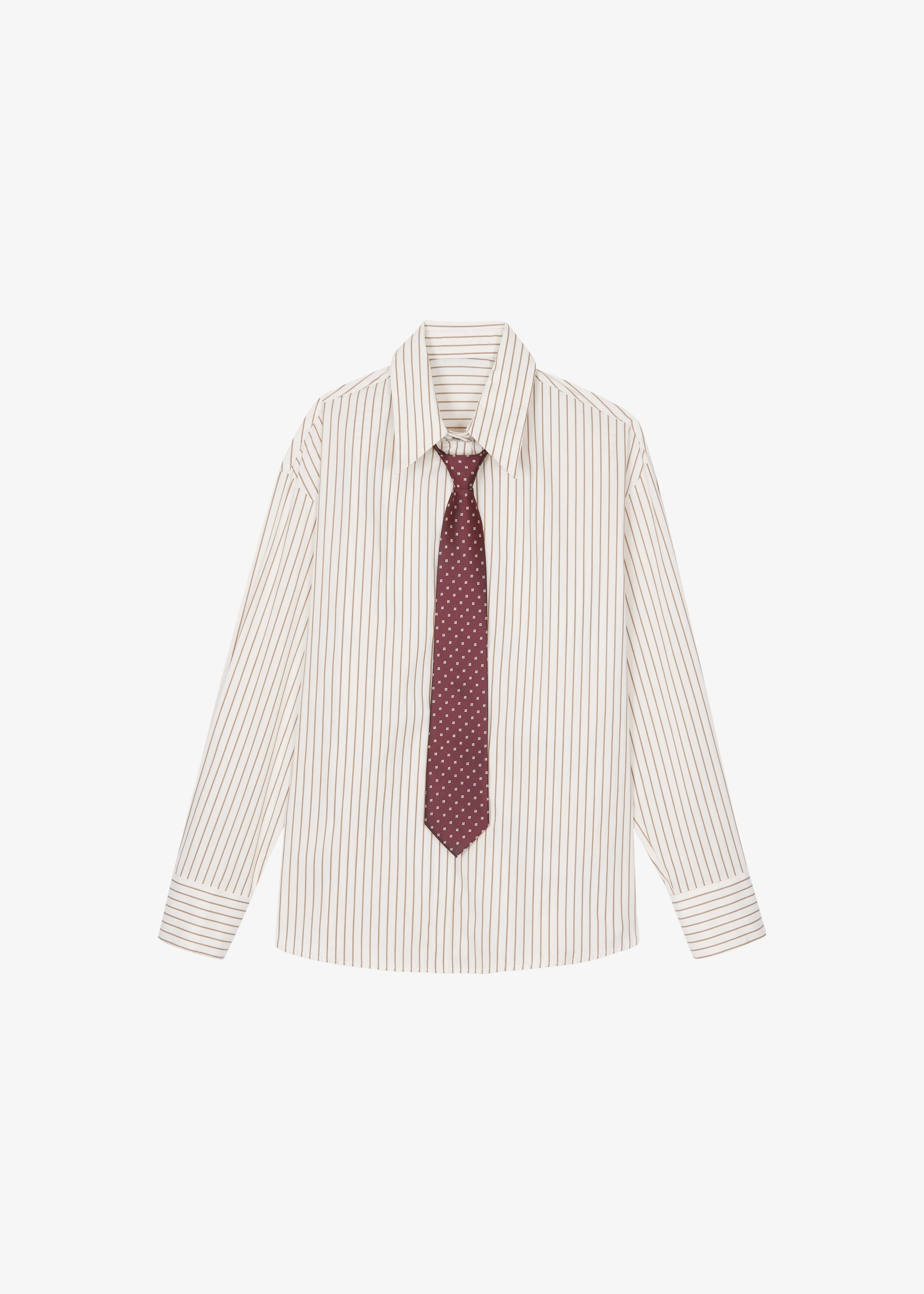 Gainsford Neck Tie Shirt - Beige/Brown Stripe - Image 7