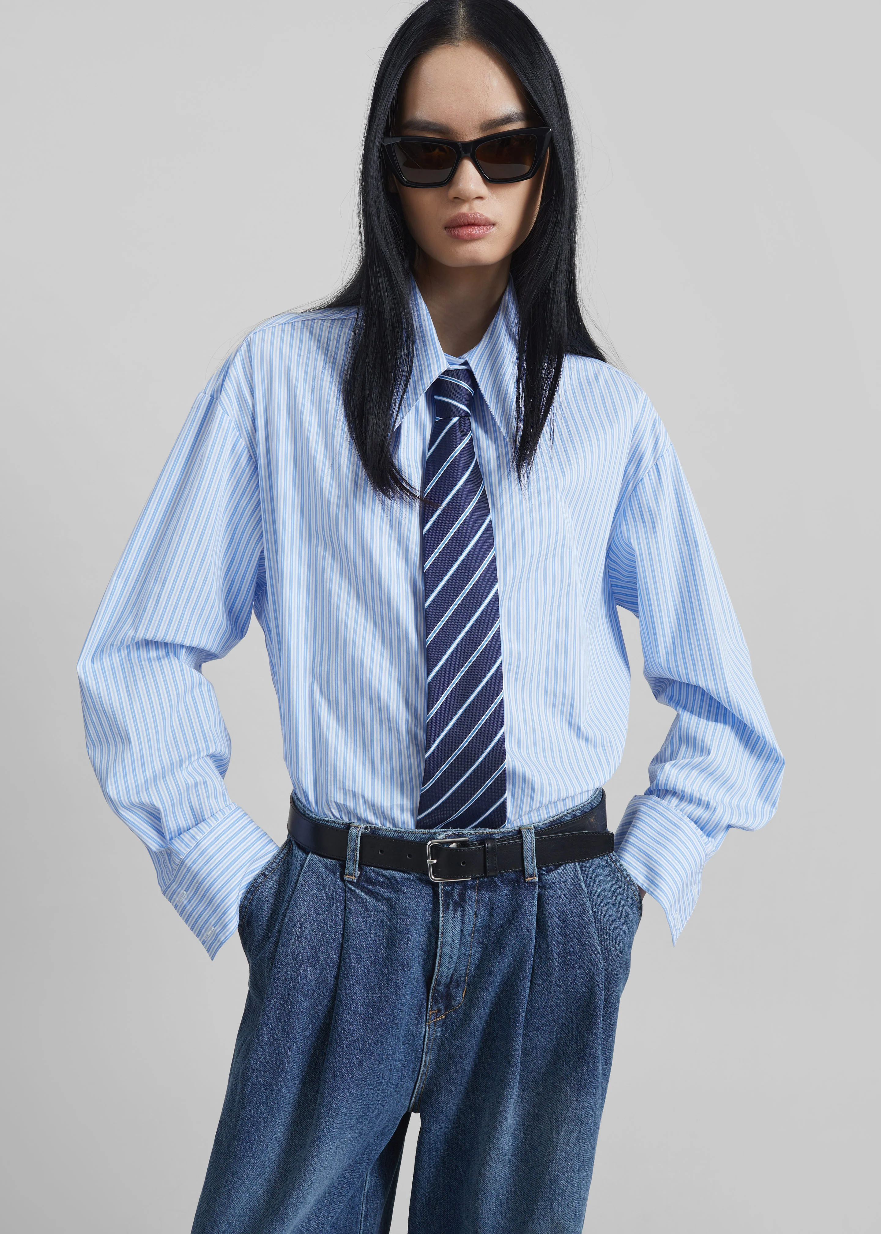 Gainsford Neck Tie Shirt - Blue/White Stripe - Image 5