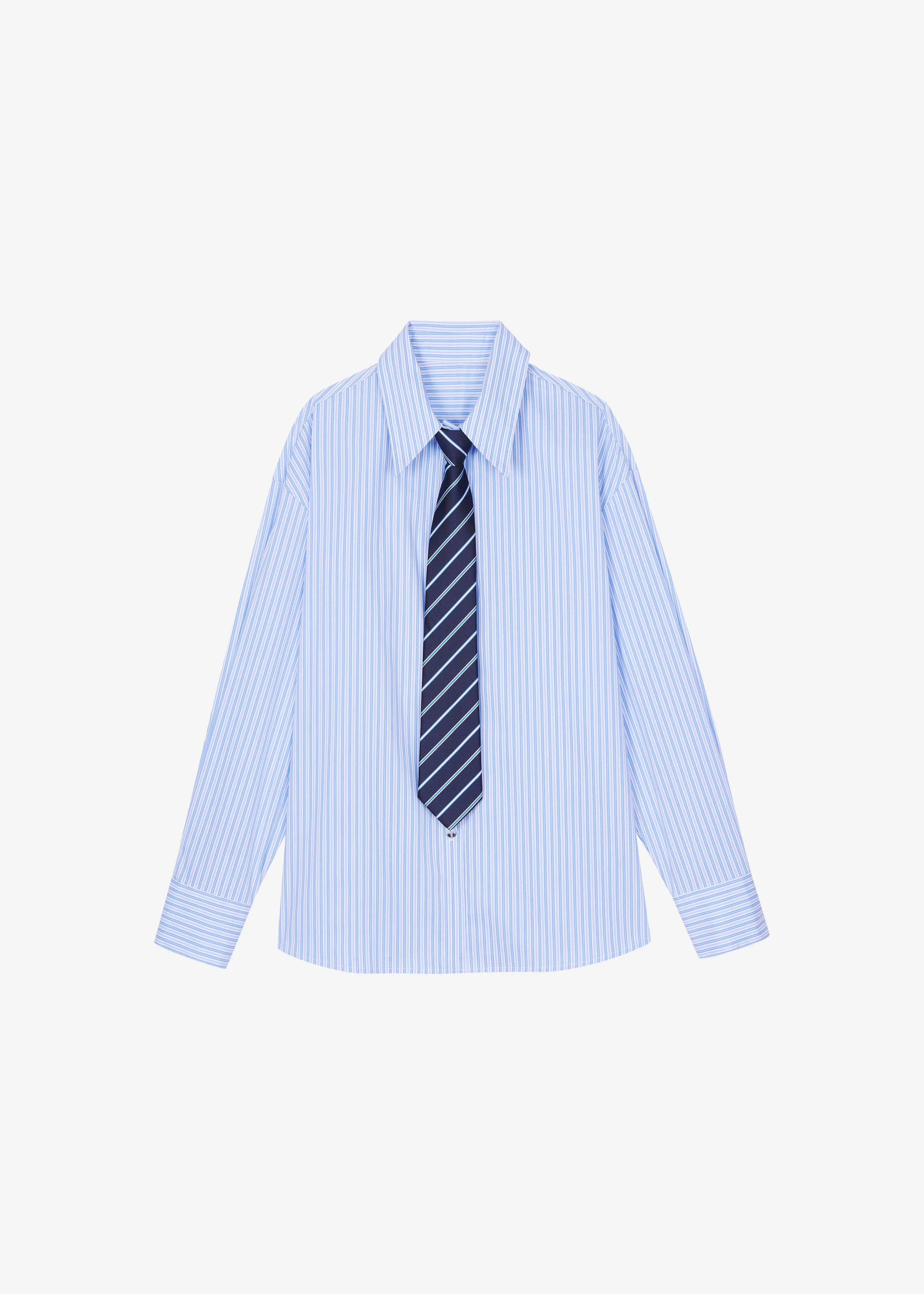 Gainsford Neck Tie Shirt - Blue/White Stripe - Image 9