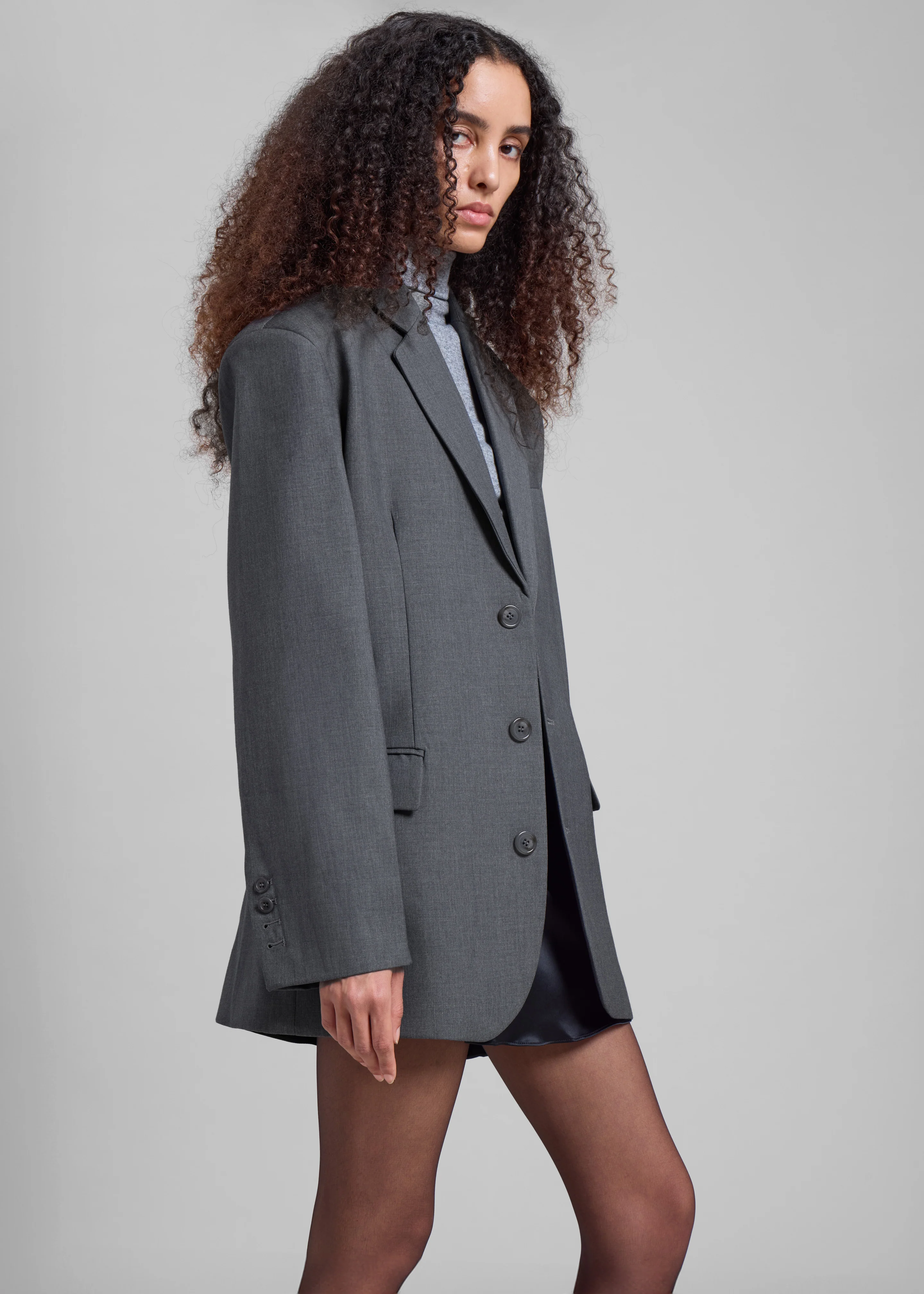 Gelso Oversized Blazer - Dark Grey Melange - Image 3