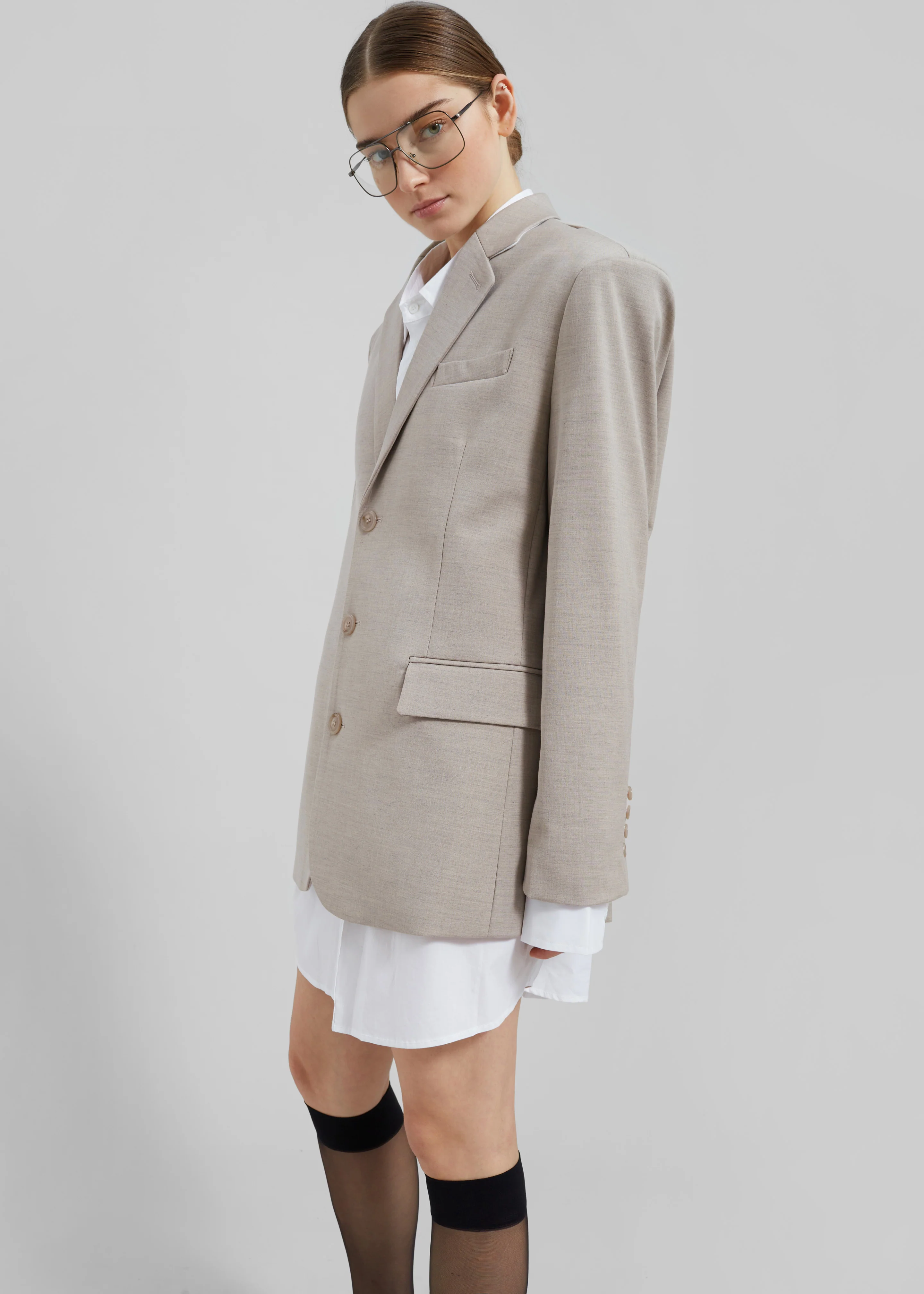 Gelso Oversized Blazer - Light Taupe Melange - Image 10