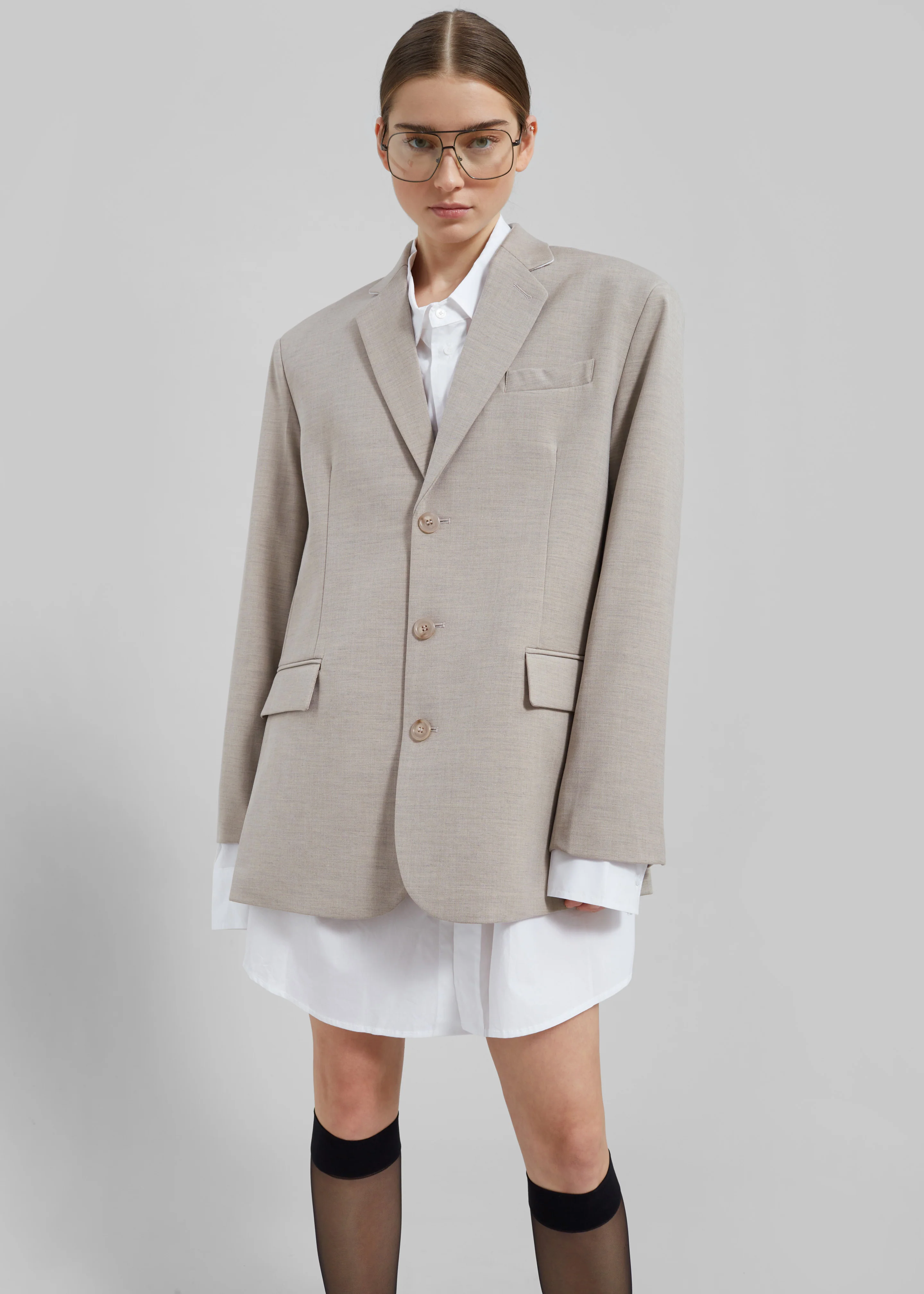 Gelso Oversized Blazer - Light Taupe Melange - Image 11