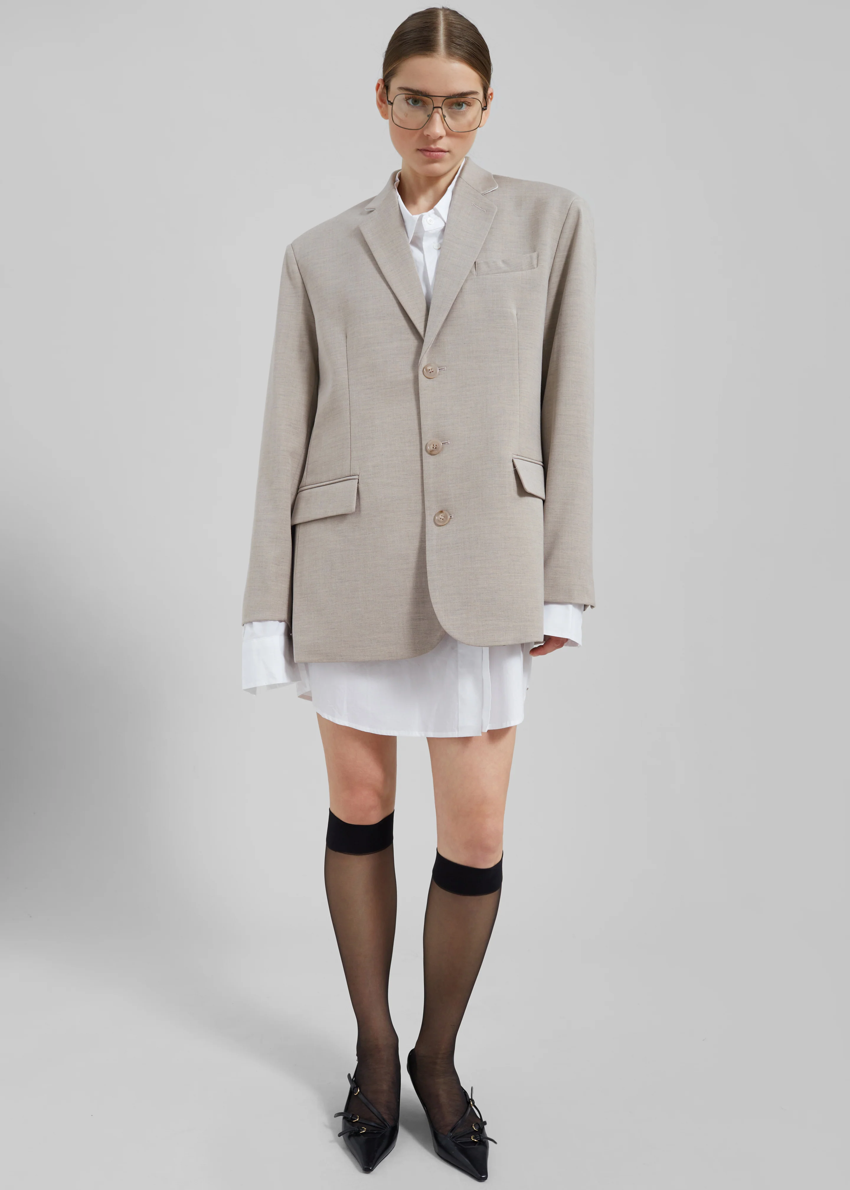 Gelso Oversized Blazer - Light Taupe Melange - Image 9