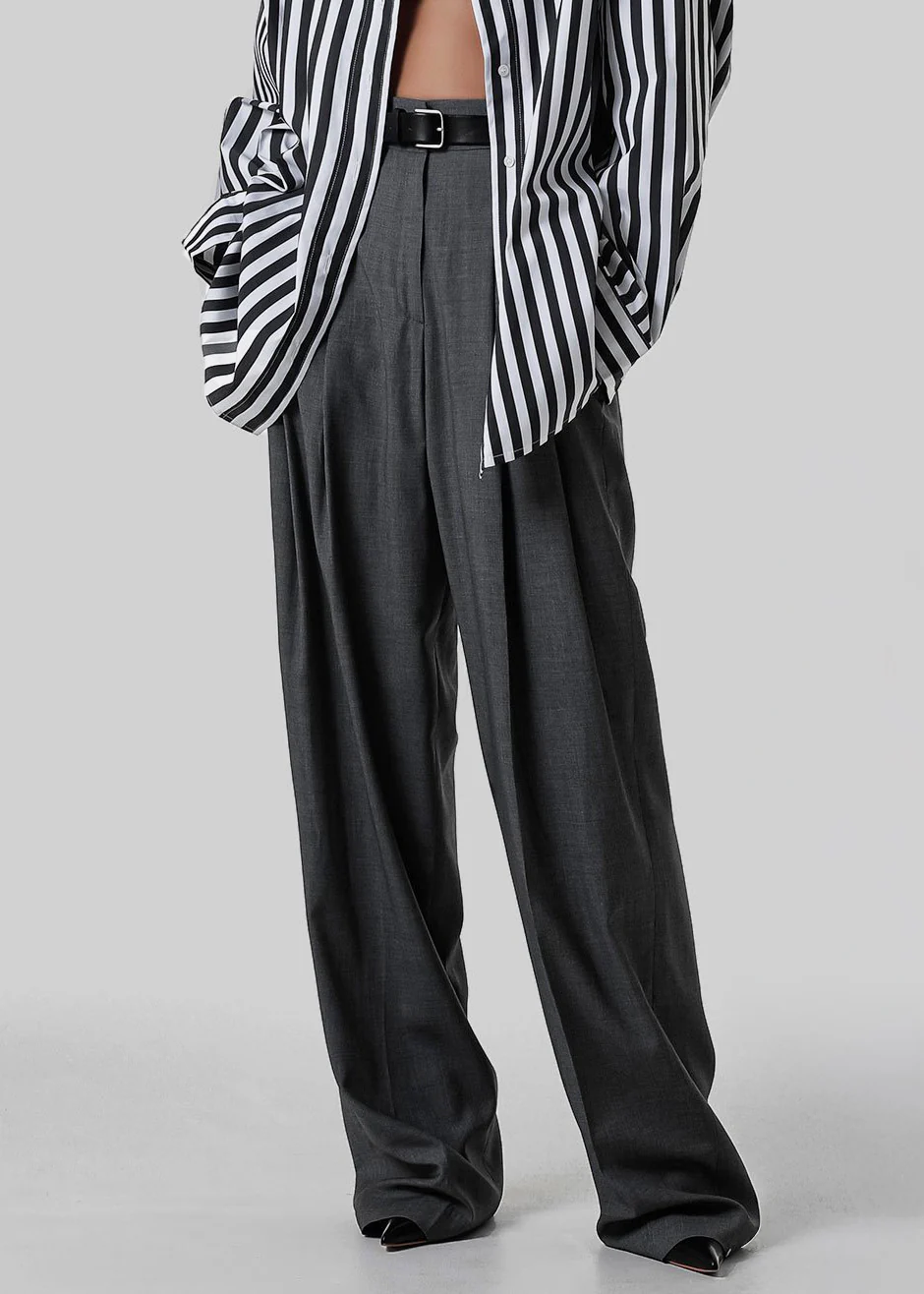 Gelso Pleated Trousers - Dark Grey Melange - Image 10