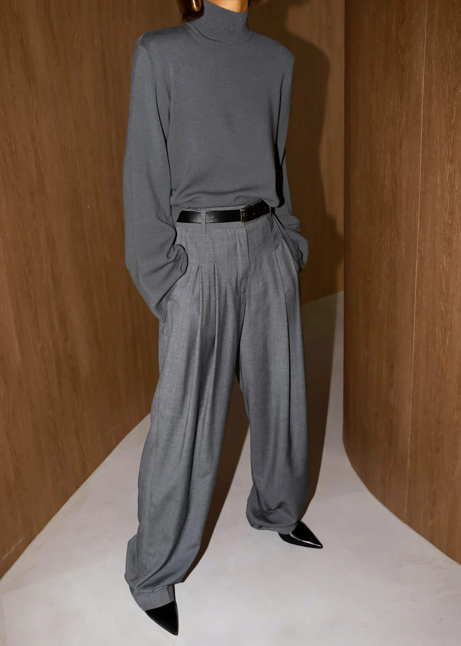 Gelso Pleated Trousers - Dark Grey Melange - Image 4