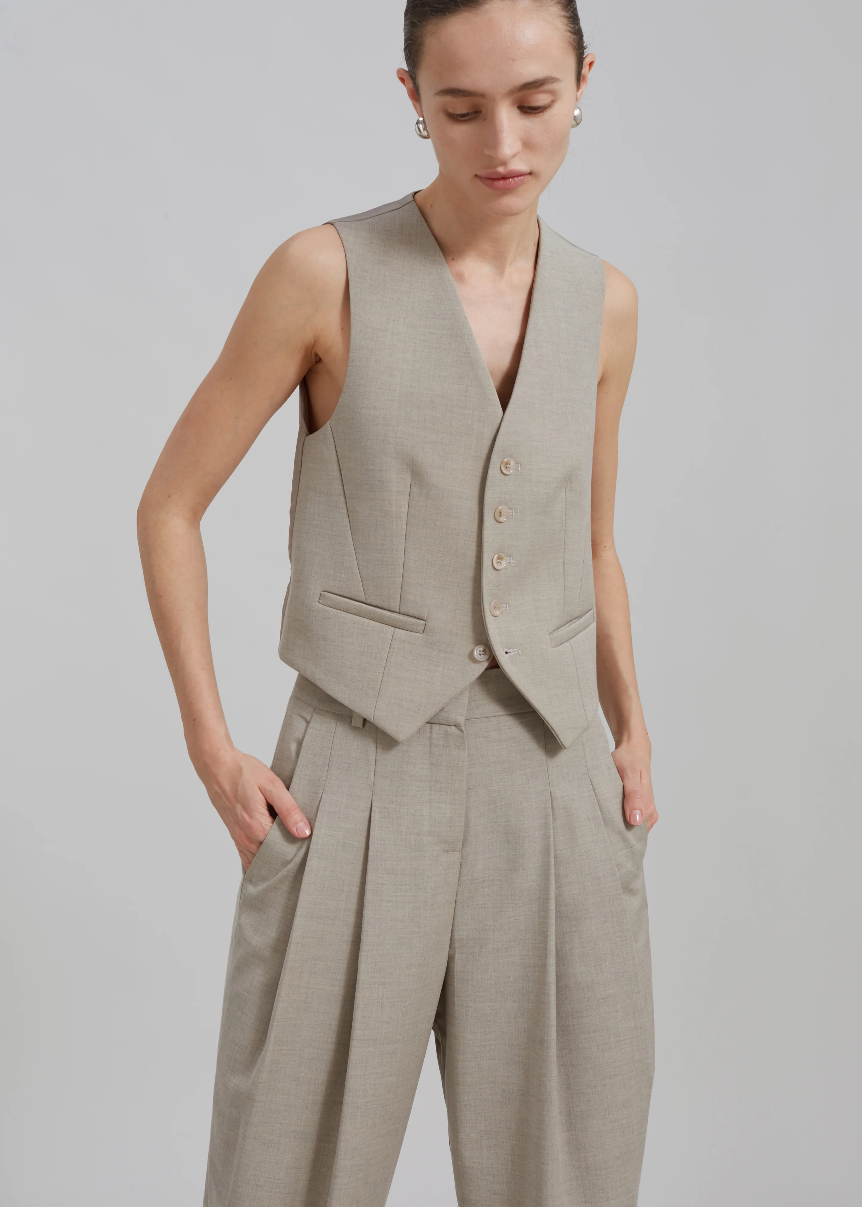 Gelso Pleated Trousers - Light Taupe Melange - Image 3