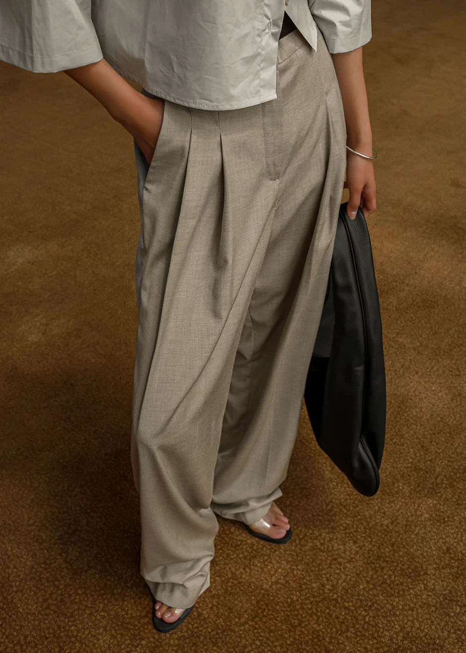Gelso Pleated Trousers - Light Taupe Melange - Image 6