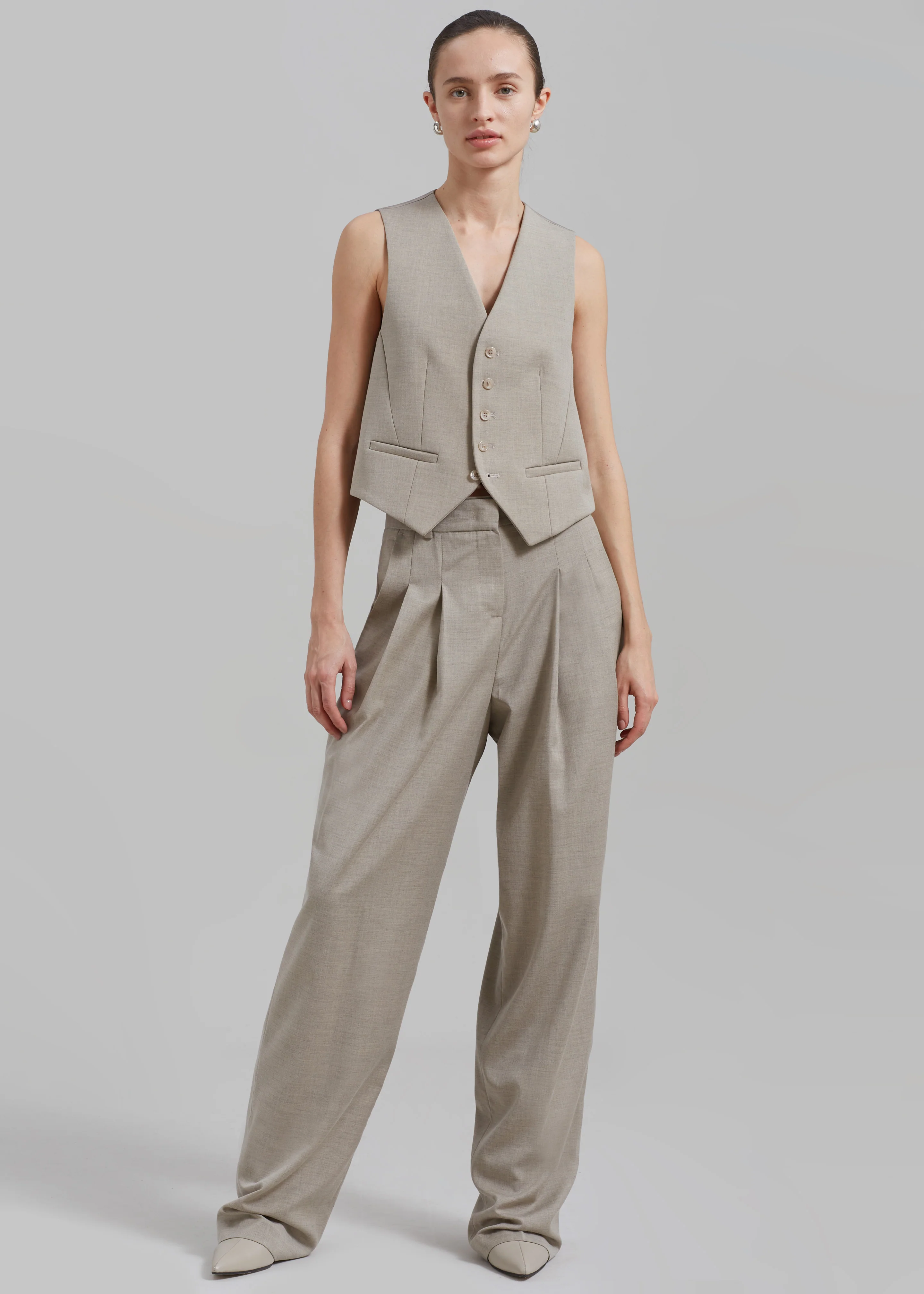 Gelso Pleated Trousers - Light Taupe Melange - Image 7
