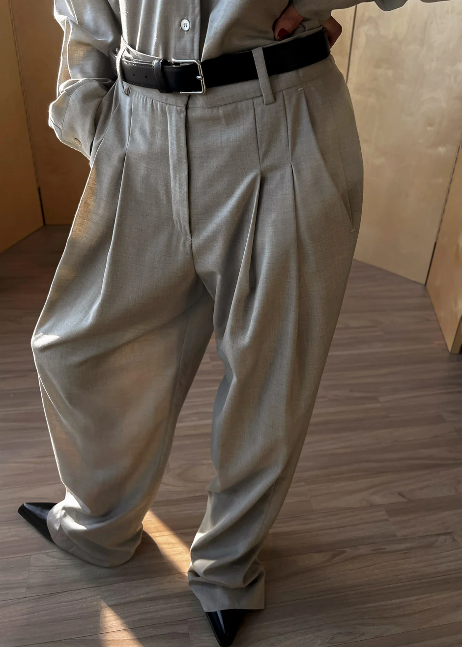 Gelso Pleated Trousers - Light Taupe Melange - Image 8