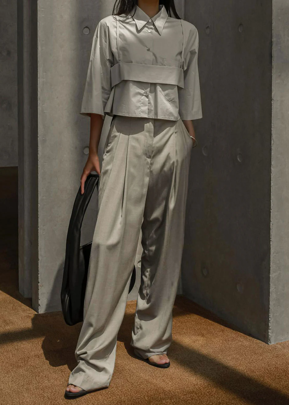 Gelso Pleated Trousers - Light Taupe Melange - Image 9