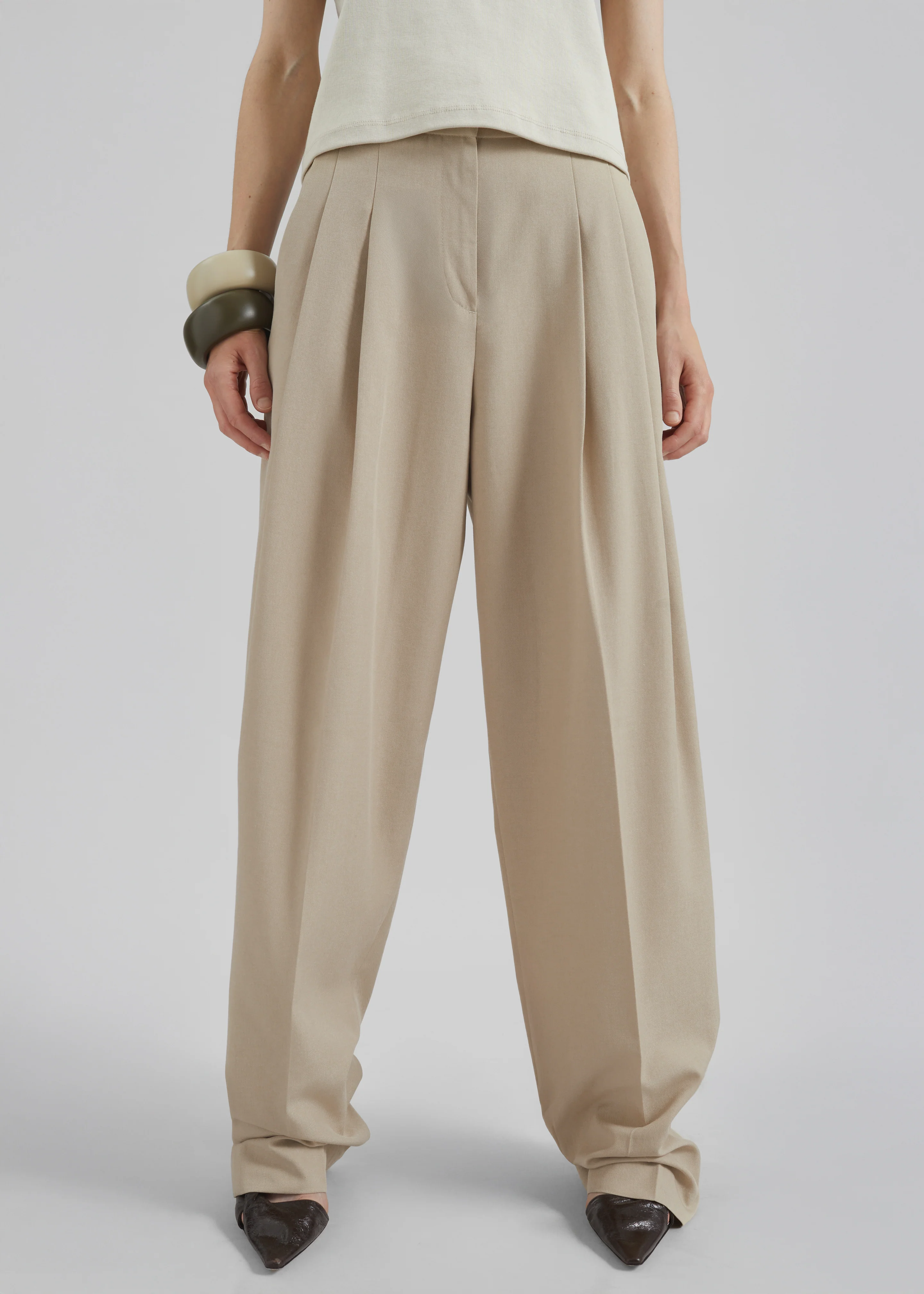 Gelso Pleated Twill Trousers - Beige - Image 4