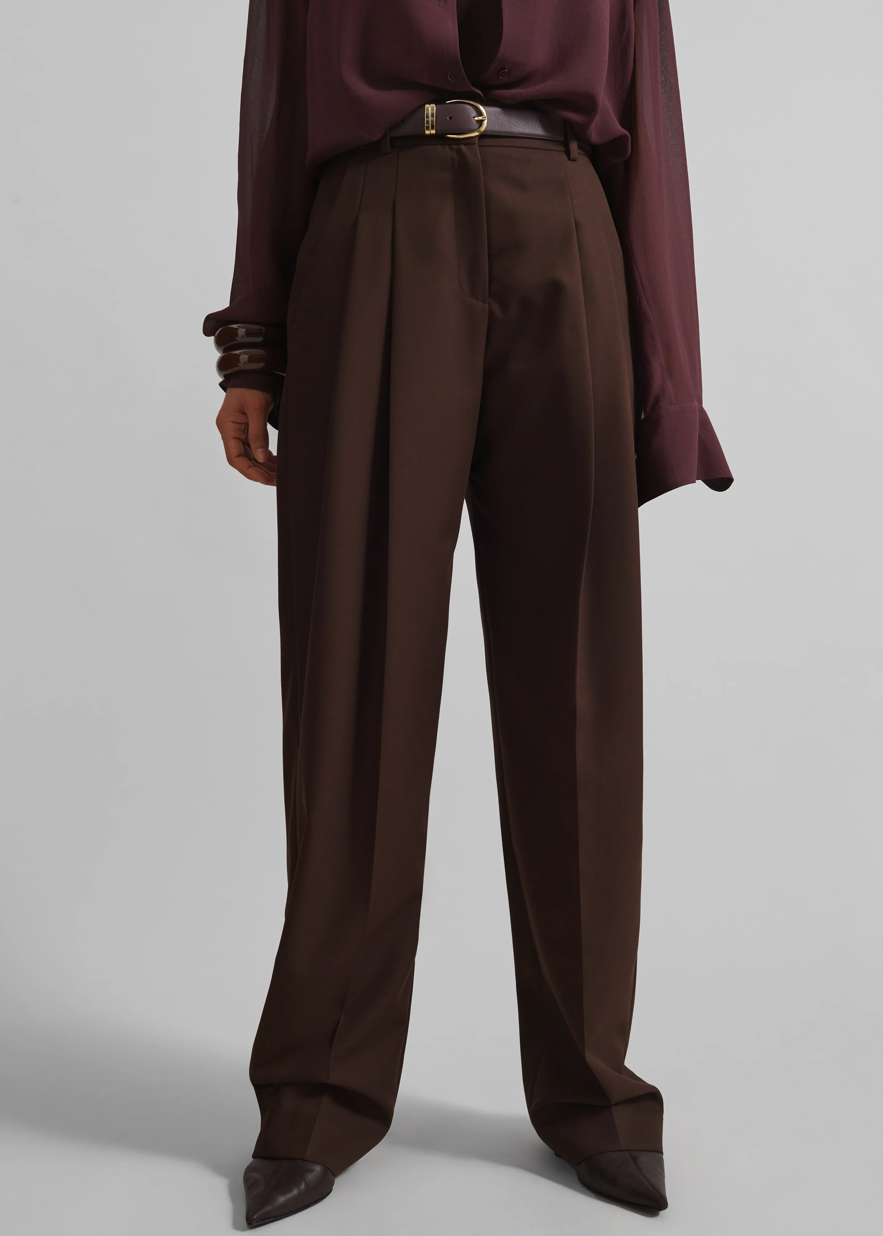 Gelso Pleated Twill Trousers - Brown - Image 6