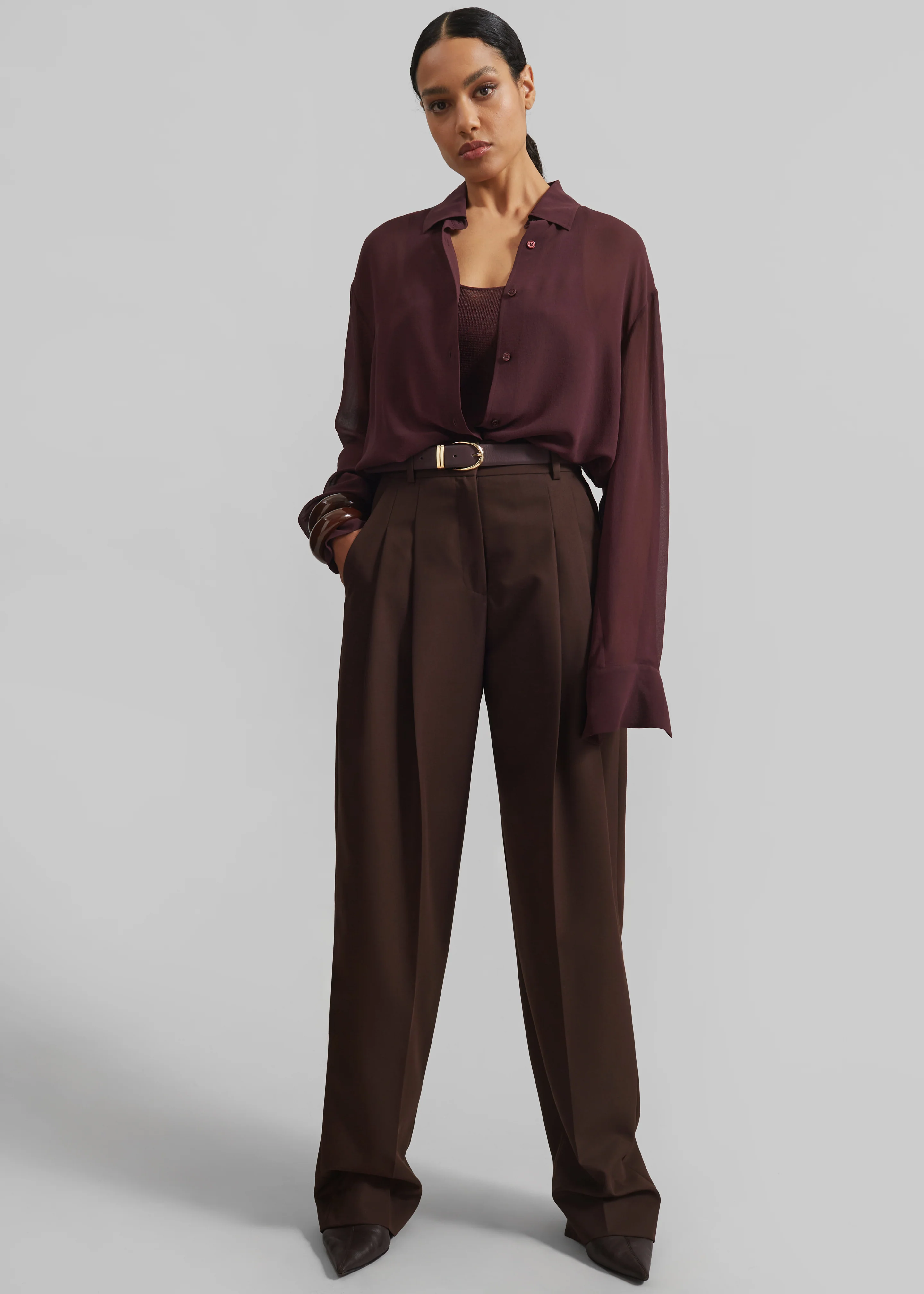 Gelso Pleated Twill Trousers - Brown - Image 7
