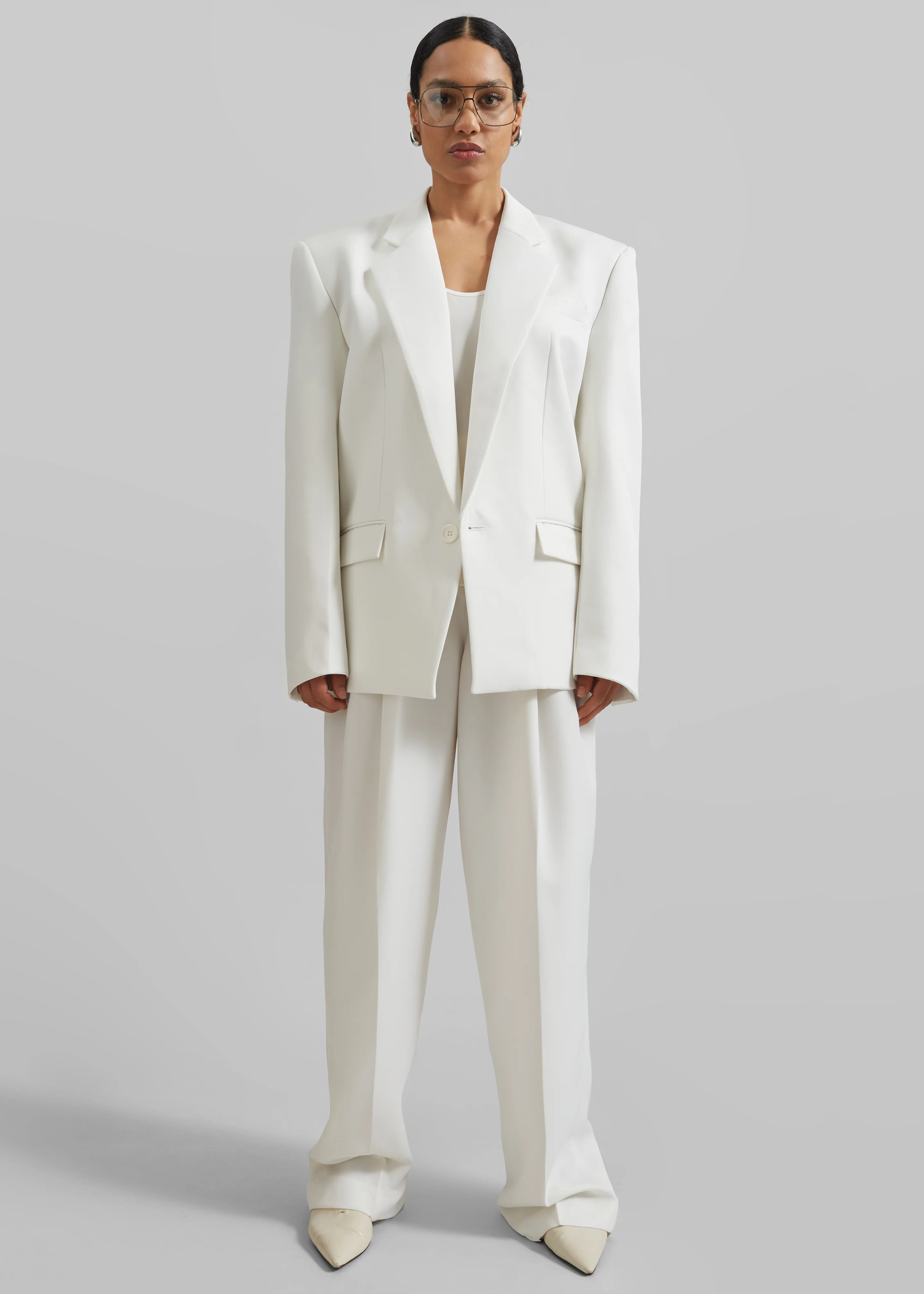 Gelso Pleated Twill Trousers - White - Image 3
