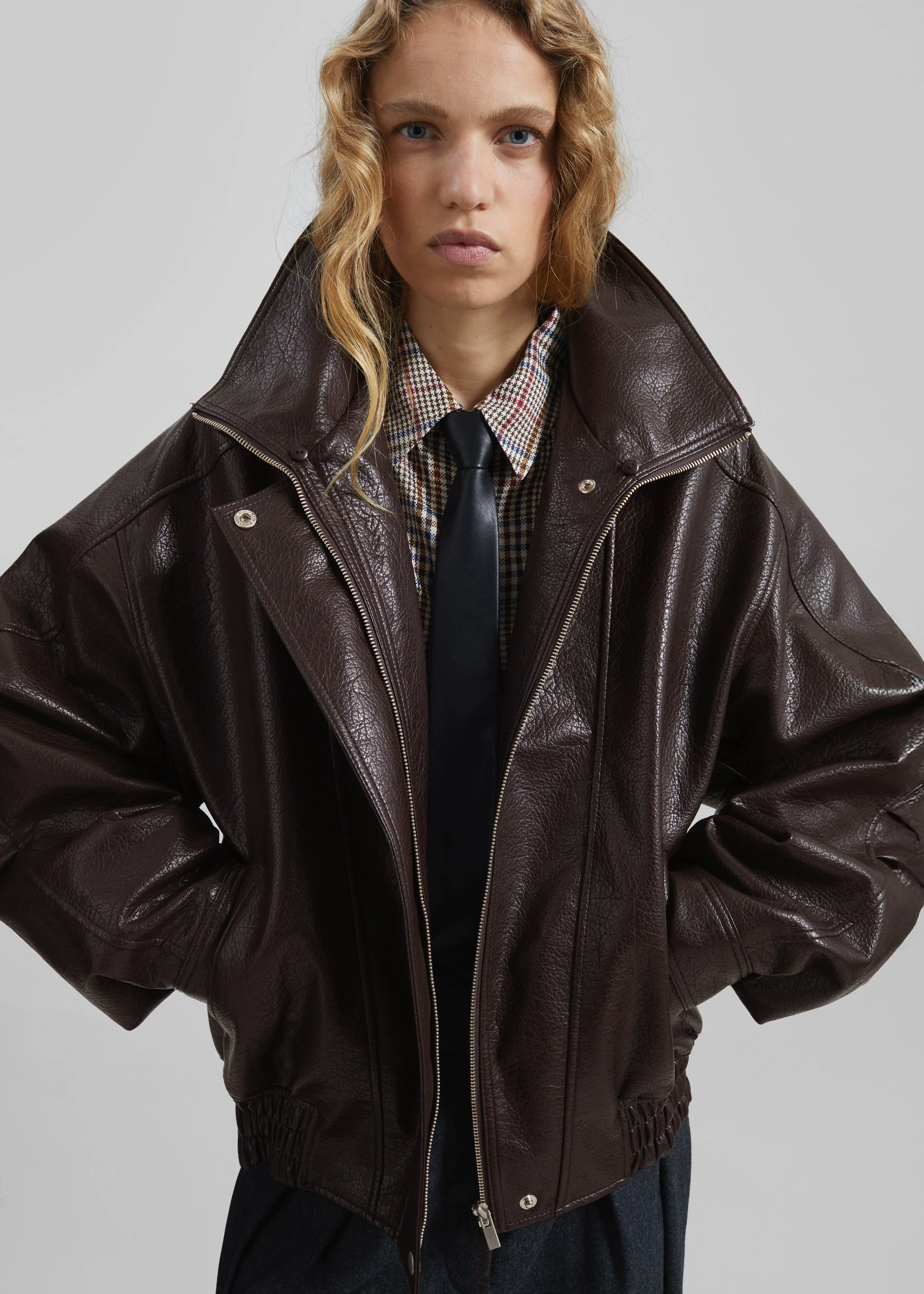 Gemonio Faux Leather Jacket - Brown - Image 3