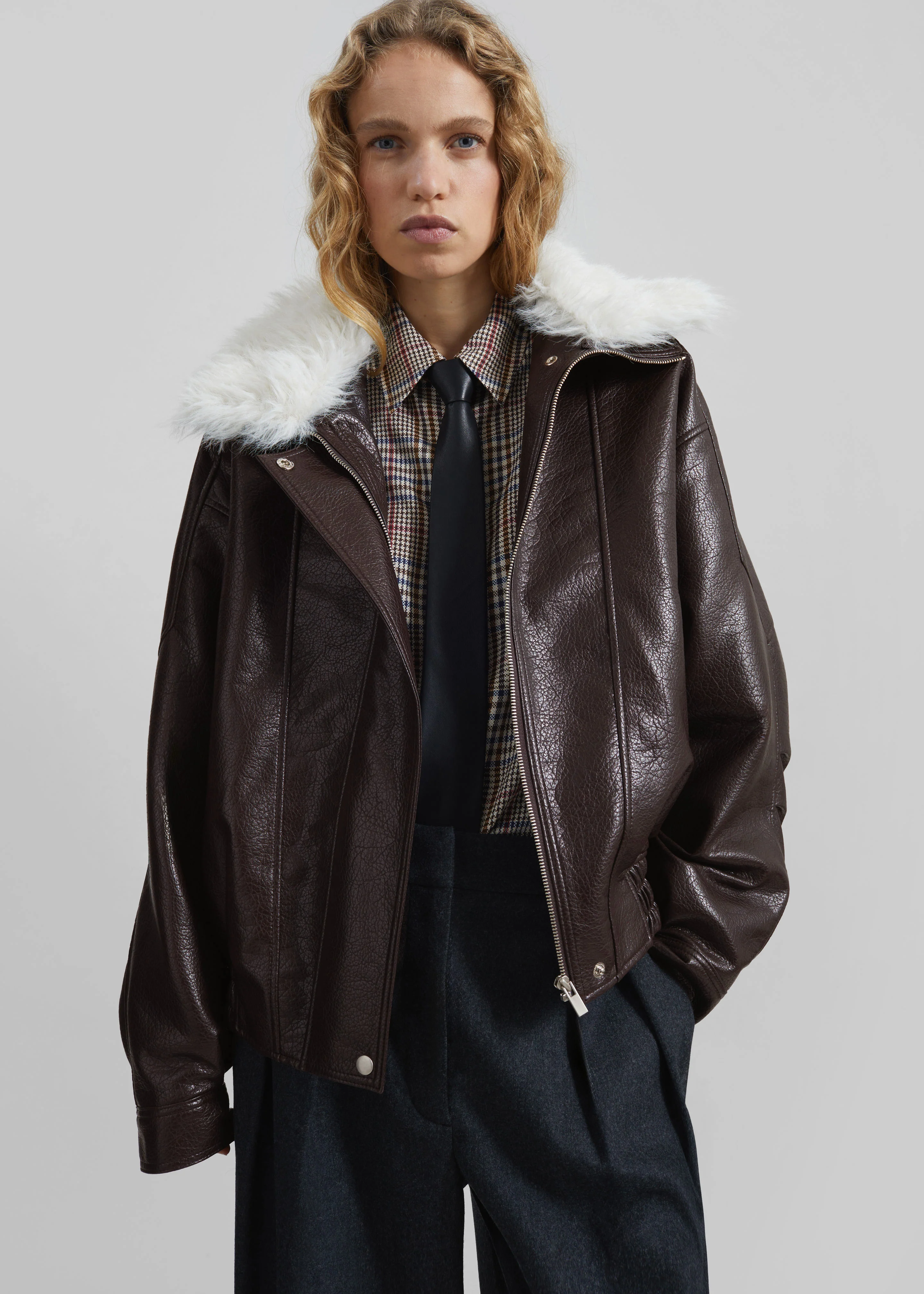 Gemonio Faux Leather Jacket - Brown - Image 8