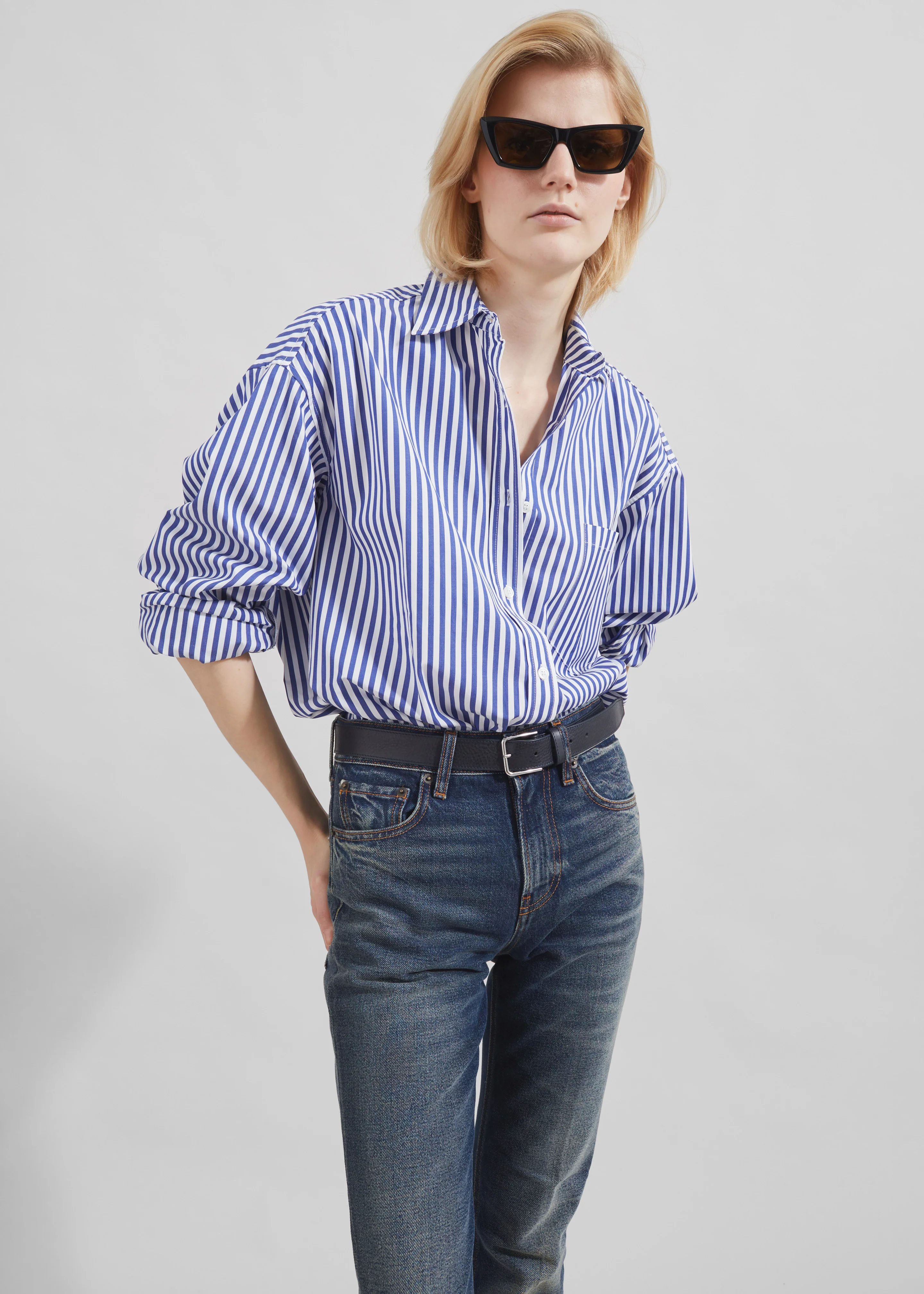 Georgia Boxy Shirt - White/Blue Stripe - Image 10