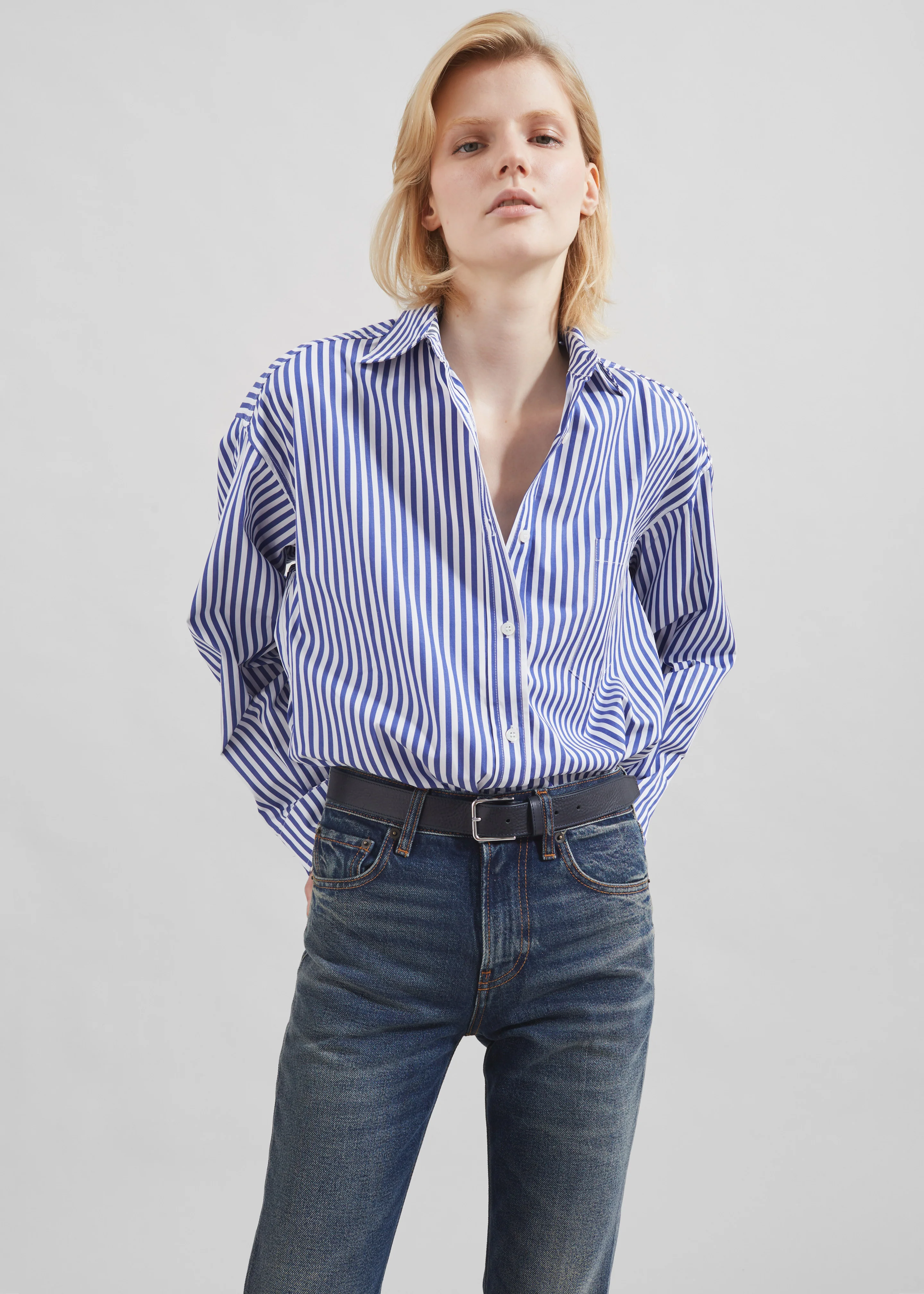 Georgia Boxy Shirt - White/Blue Stripe - Image 5