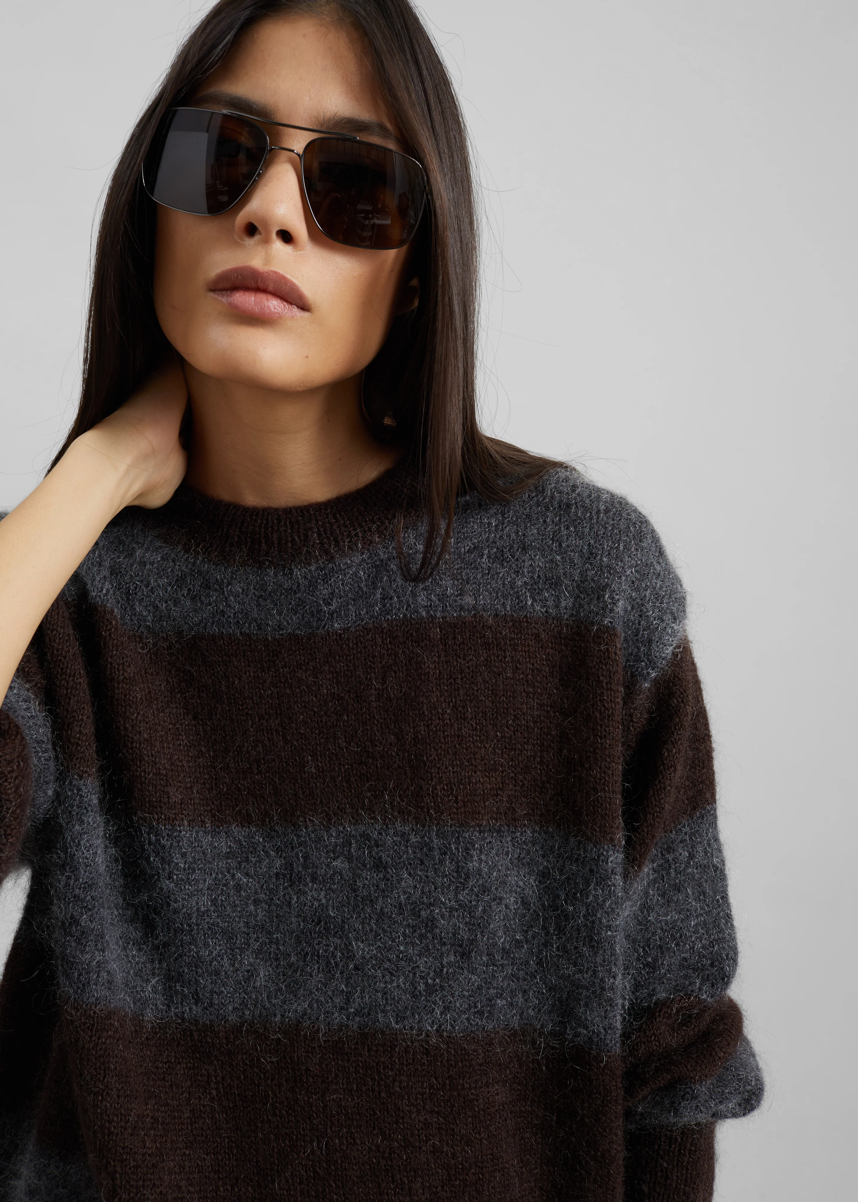 Gimel Mohair Sweater - Grey/Brown Stripe - Image 2