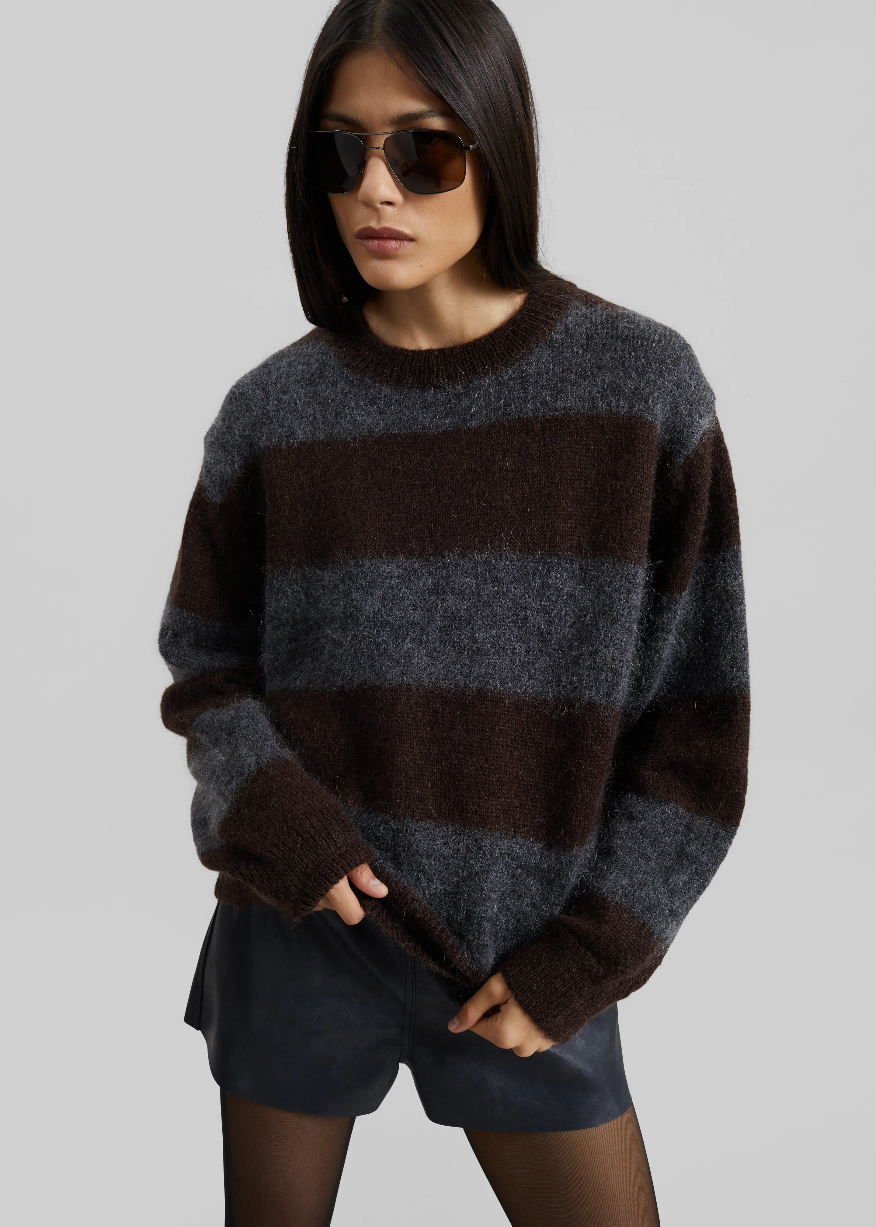 Gimel Mohair Sweater - Grey/Brown Stripe - Image 5