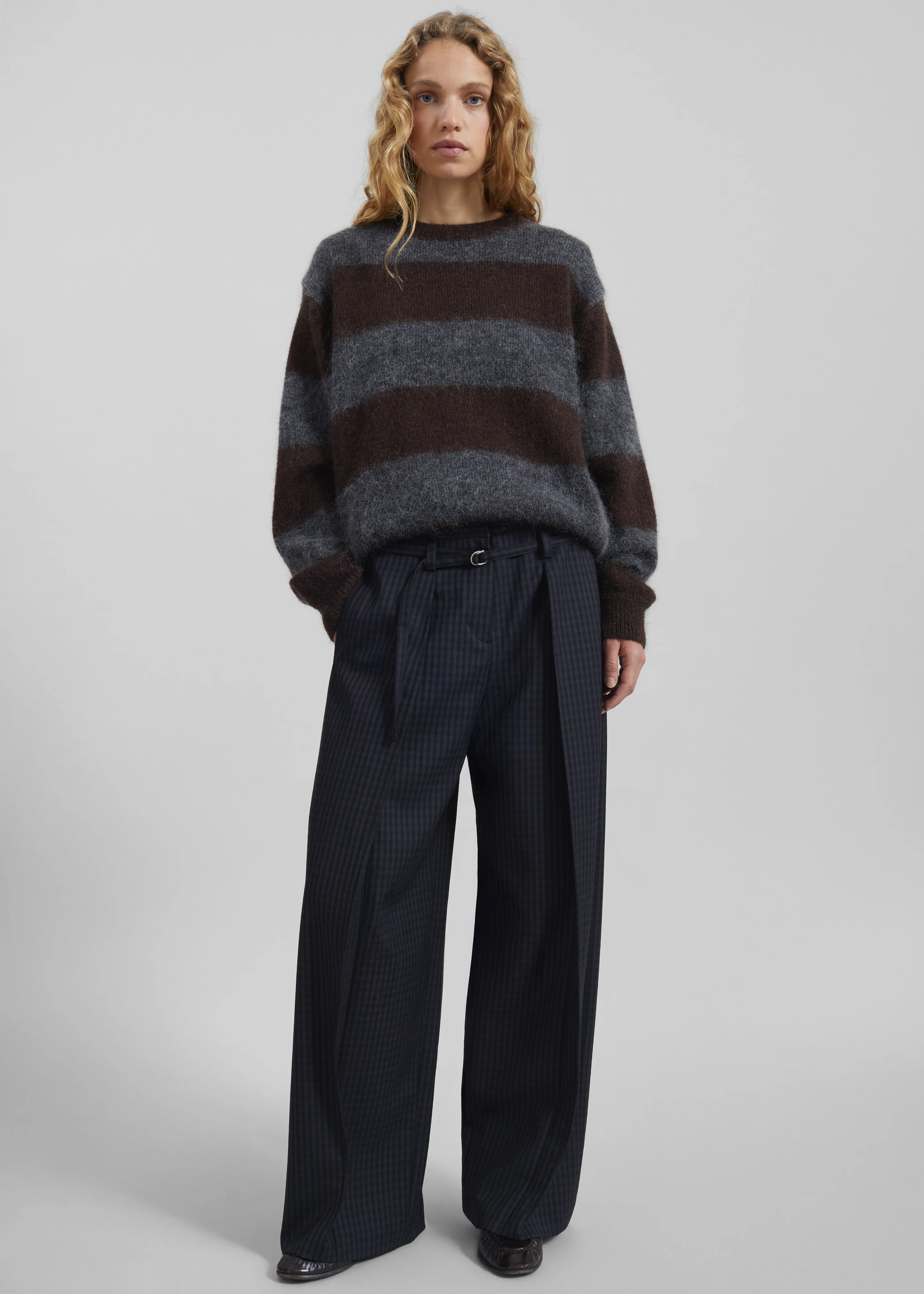 Gimel Mohair Sweater - Grey/Brown Stripe - Image 7