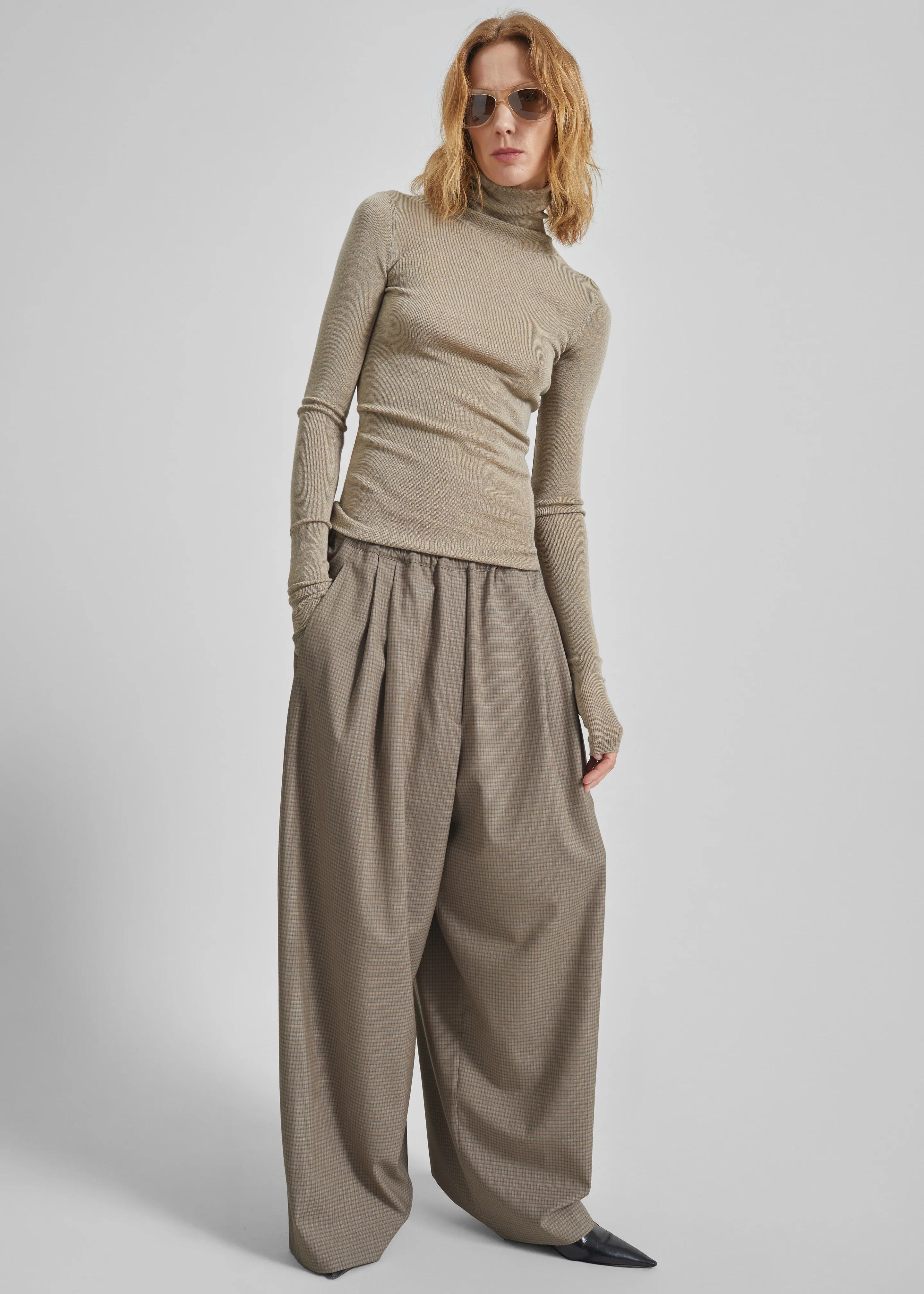Gistel Pleated Pants - Beige Plaid - Image 3