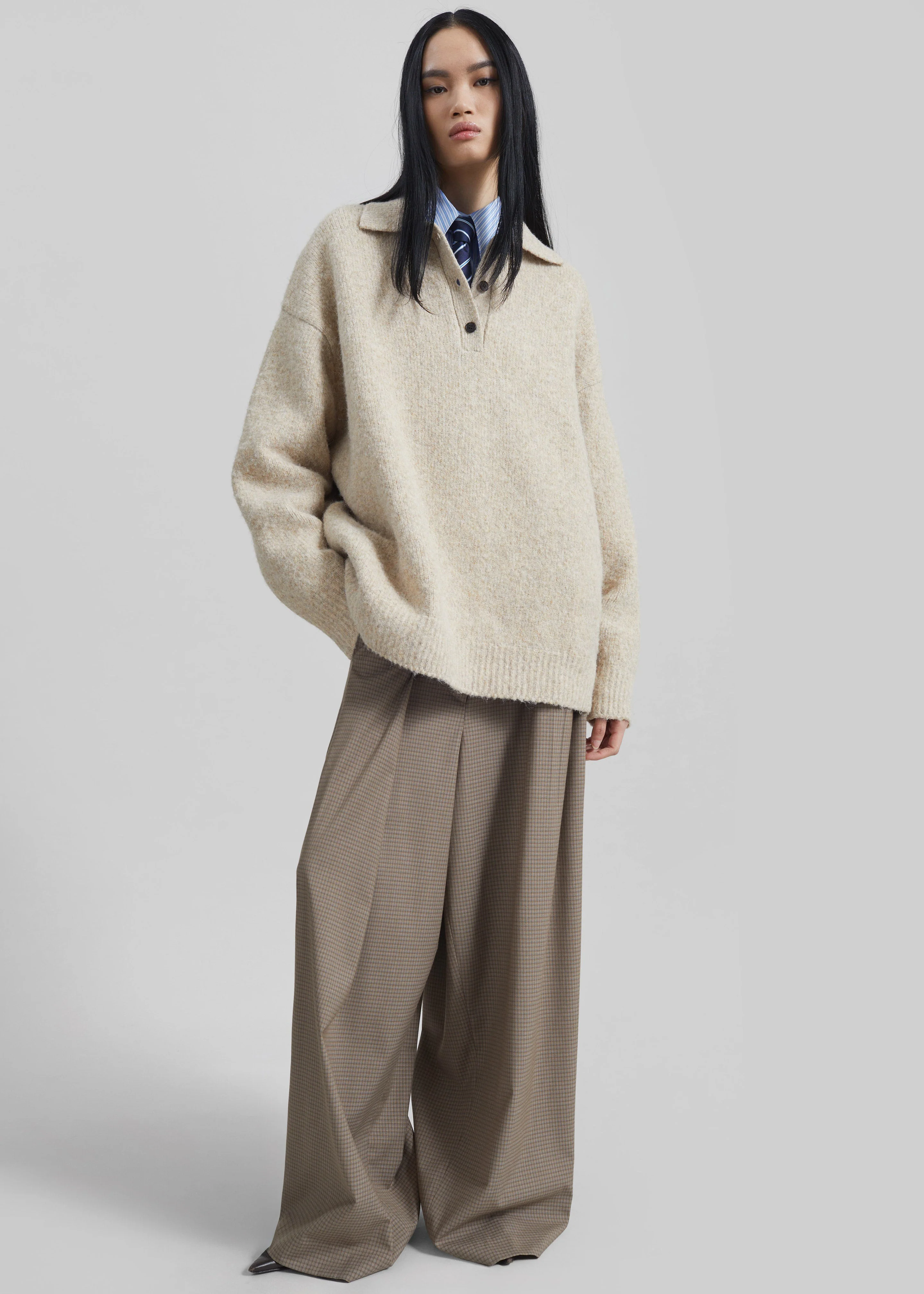 Gistel Pleated Pants - Beige Plaid - Image 4