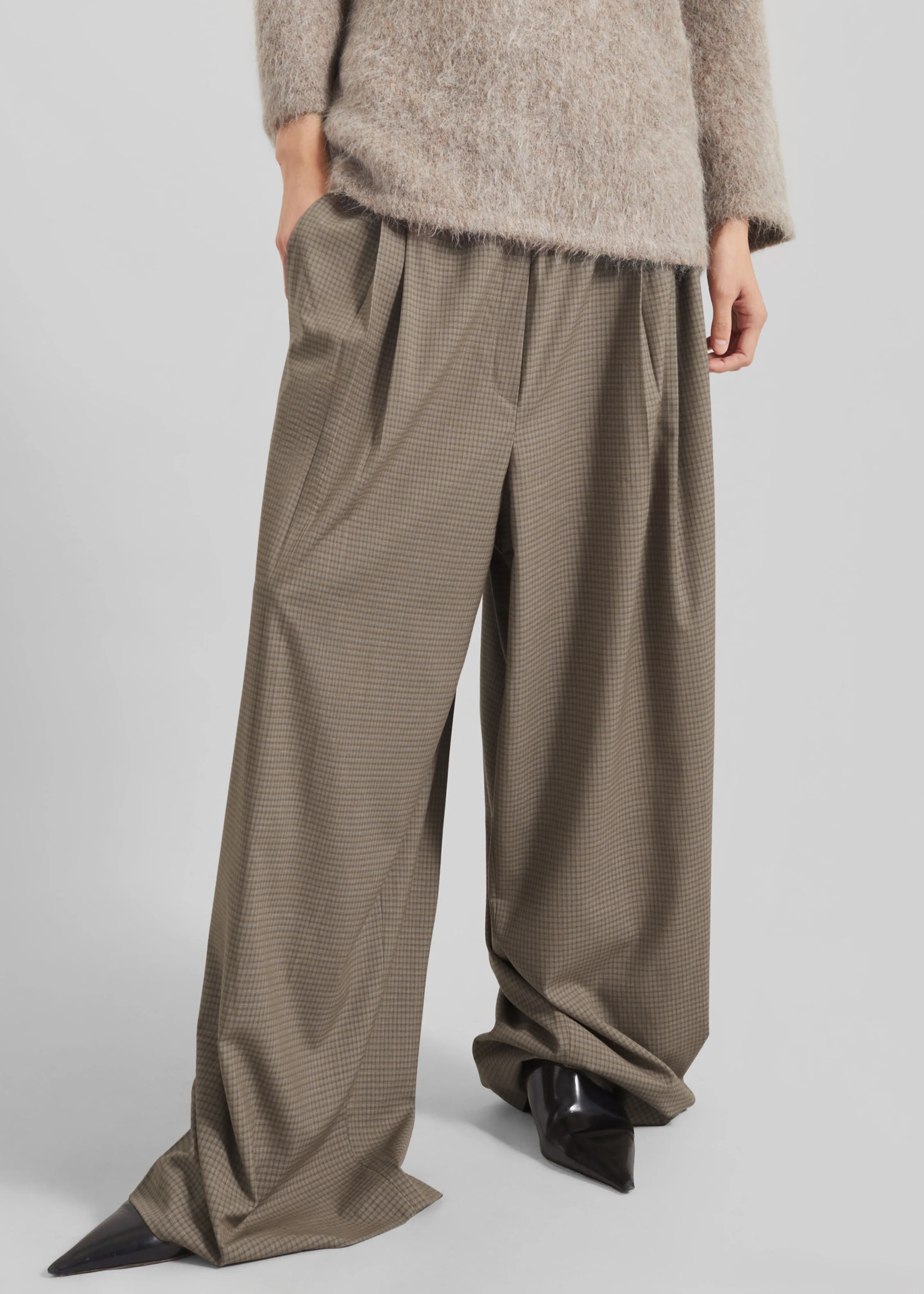 Gistel Pleated Pants - Beige Plaid - Image 6