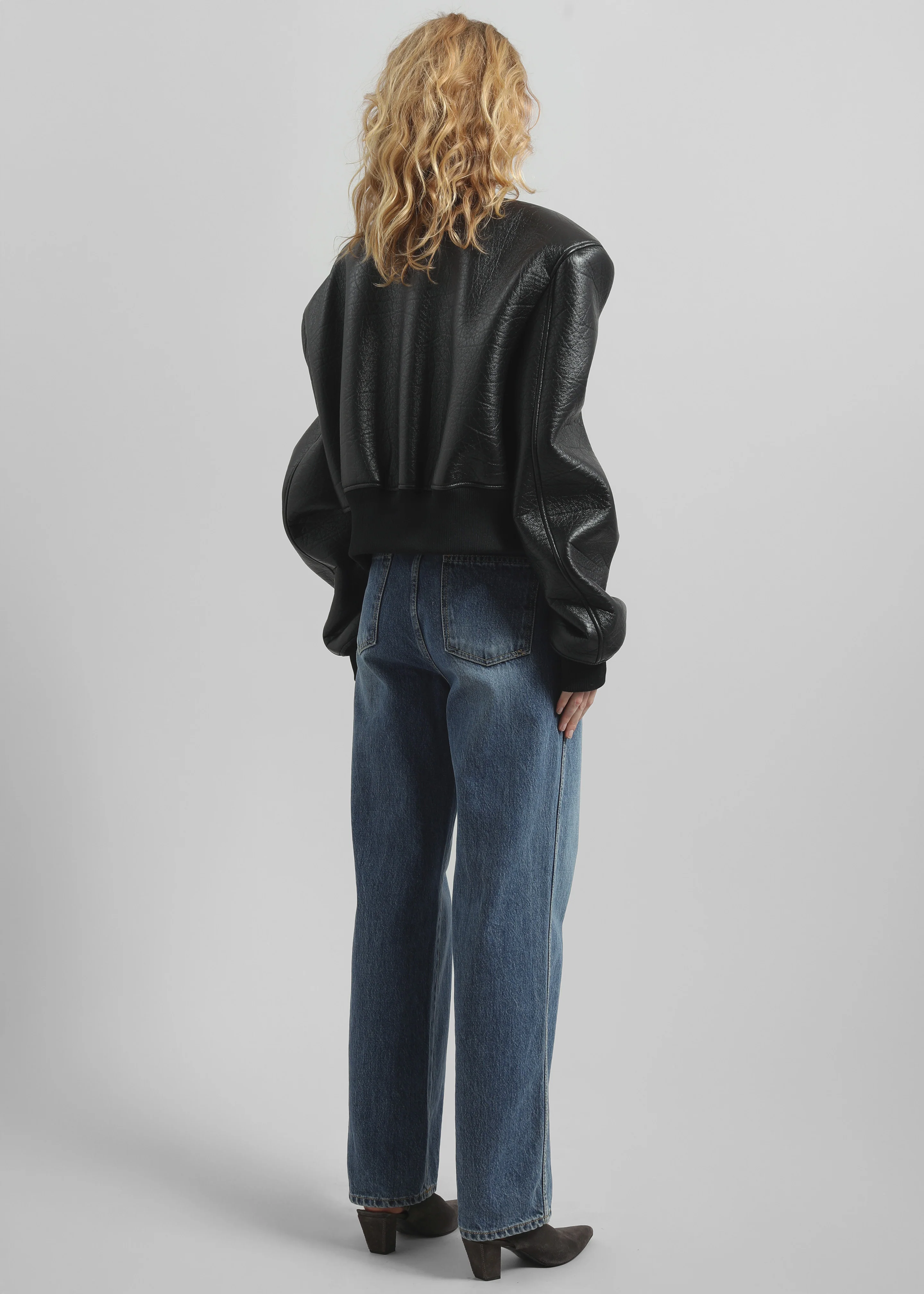Glane Faux Leather Bomber Jacket - Black - Image 11