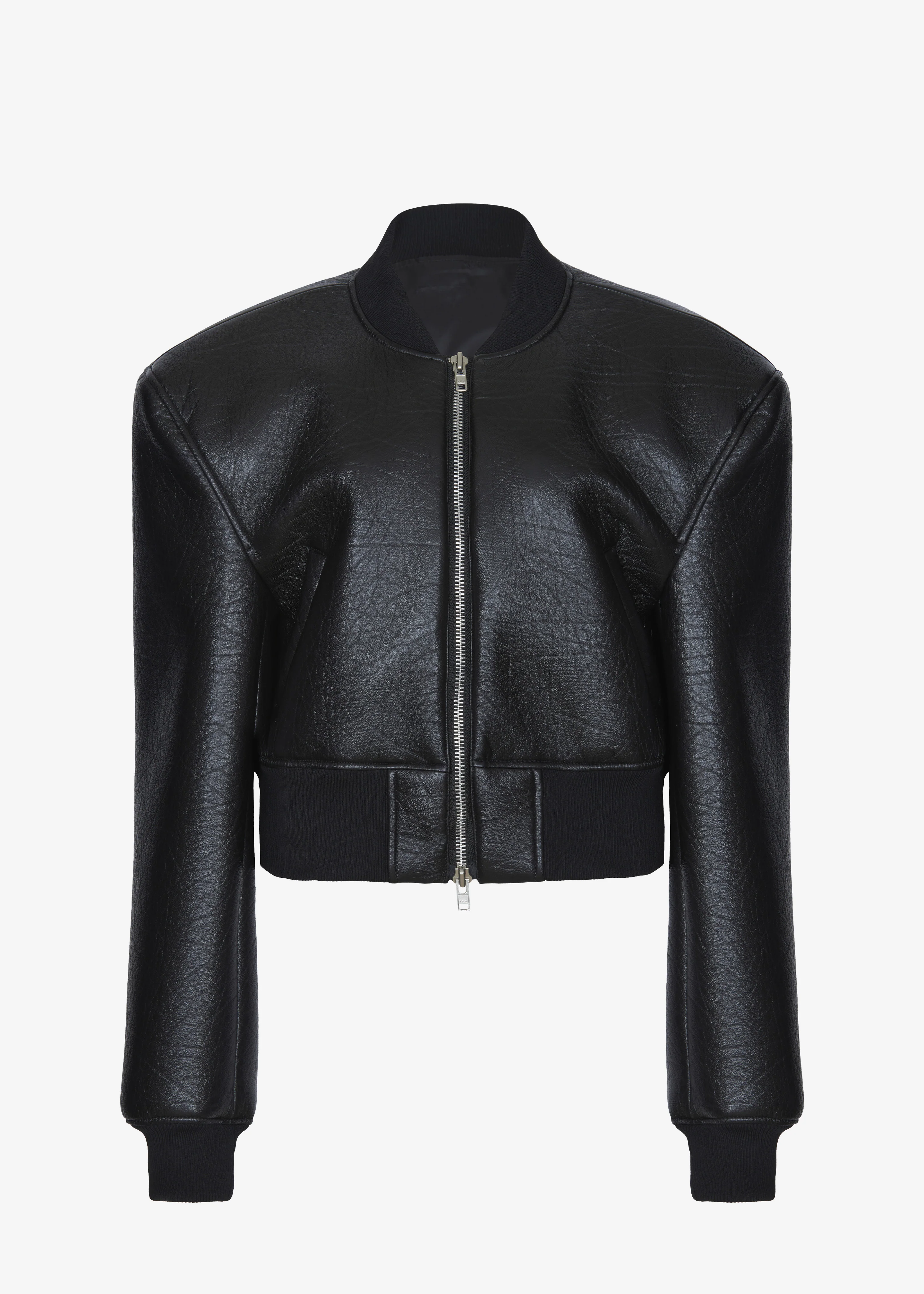 Glane Faux Leather Bomber Jacket - Black - Image 12