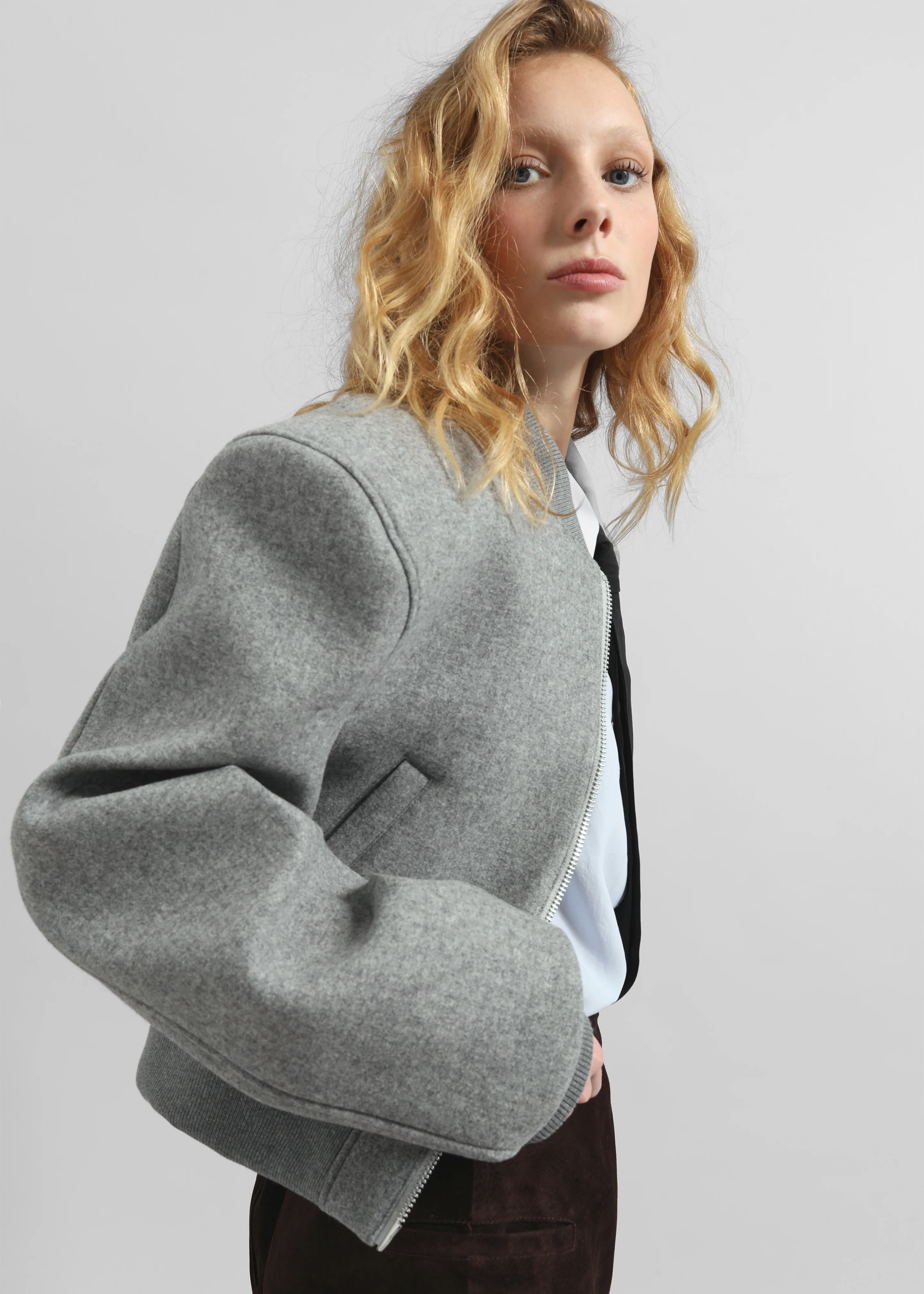 Glane Padded Wool Bomber Jacket - Grey Melange - Image 5